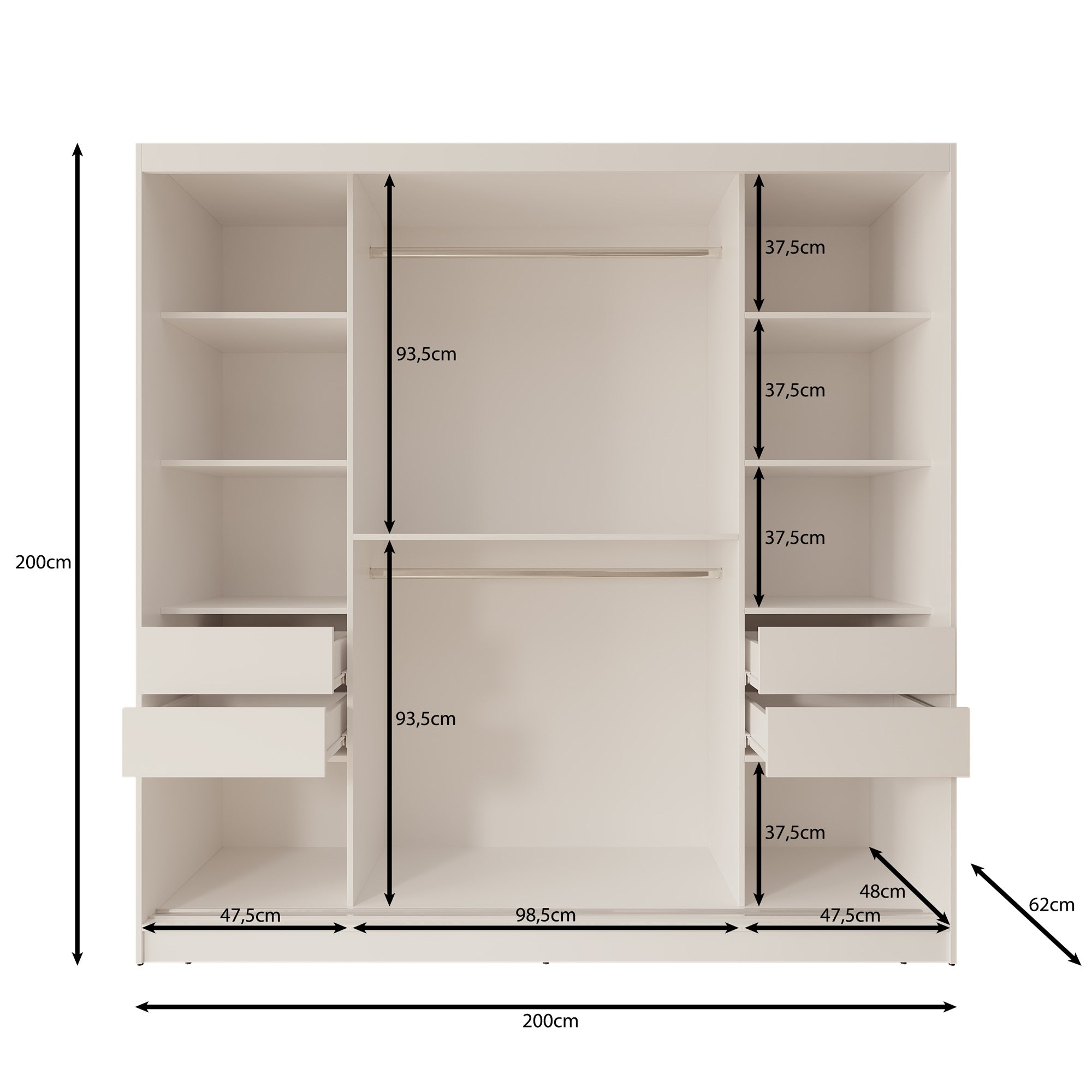 Moyo - Kledingkast met 2 schuifdeuren - Wit - 200x62x200 cm
