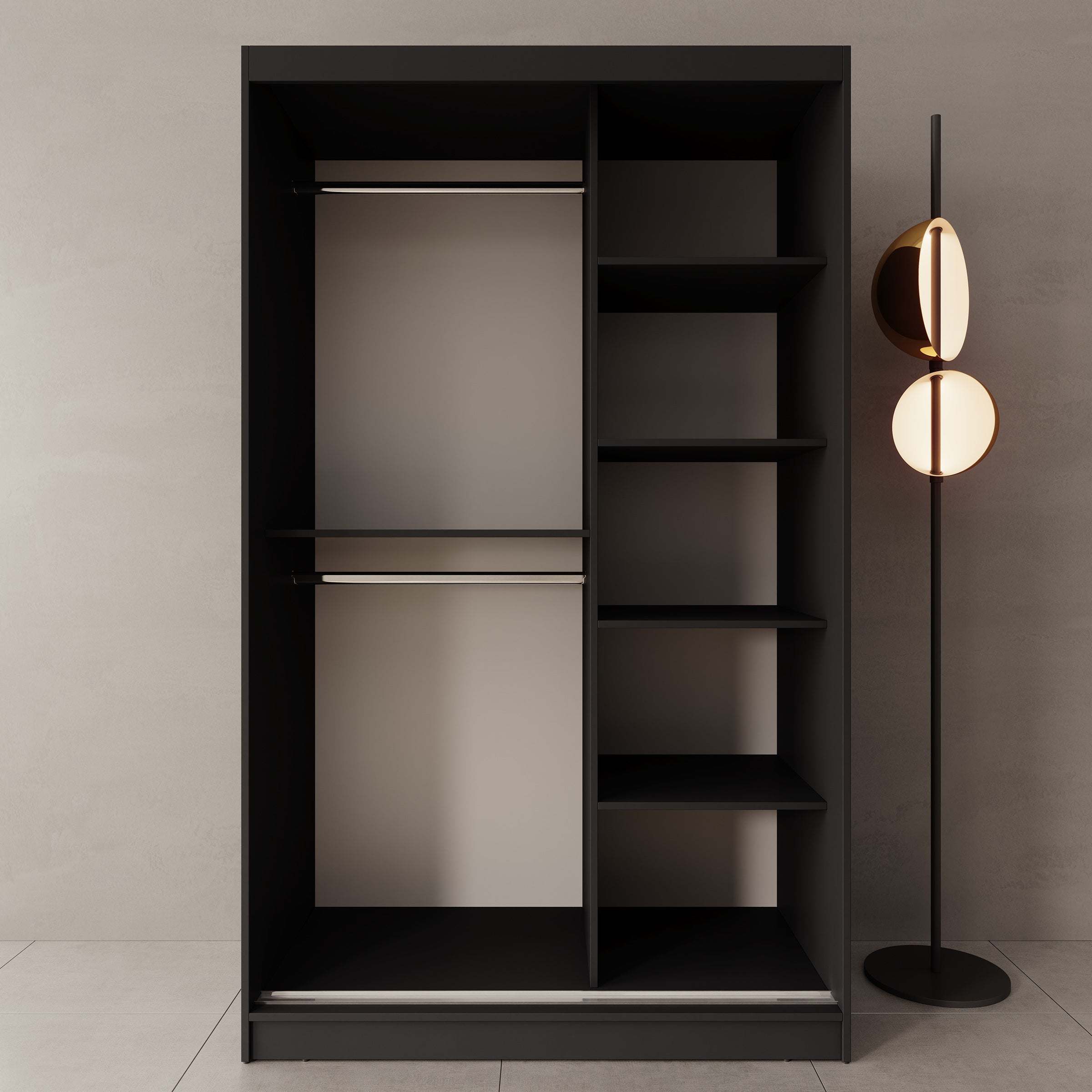Moyo - Kledingkast met 2 schuifdeuren - Zwart - 120x62x200 cm