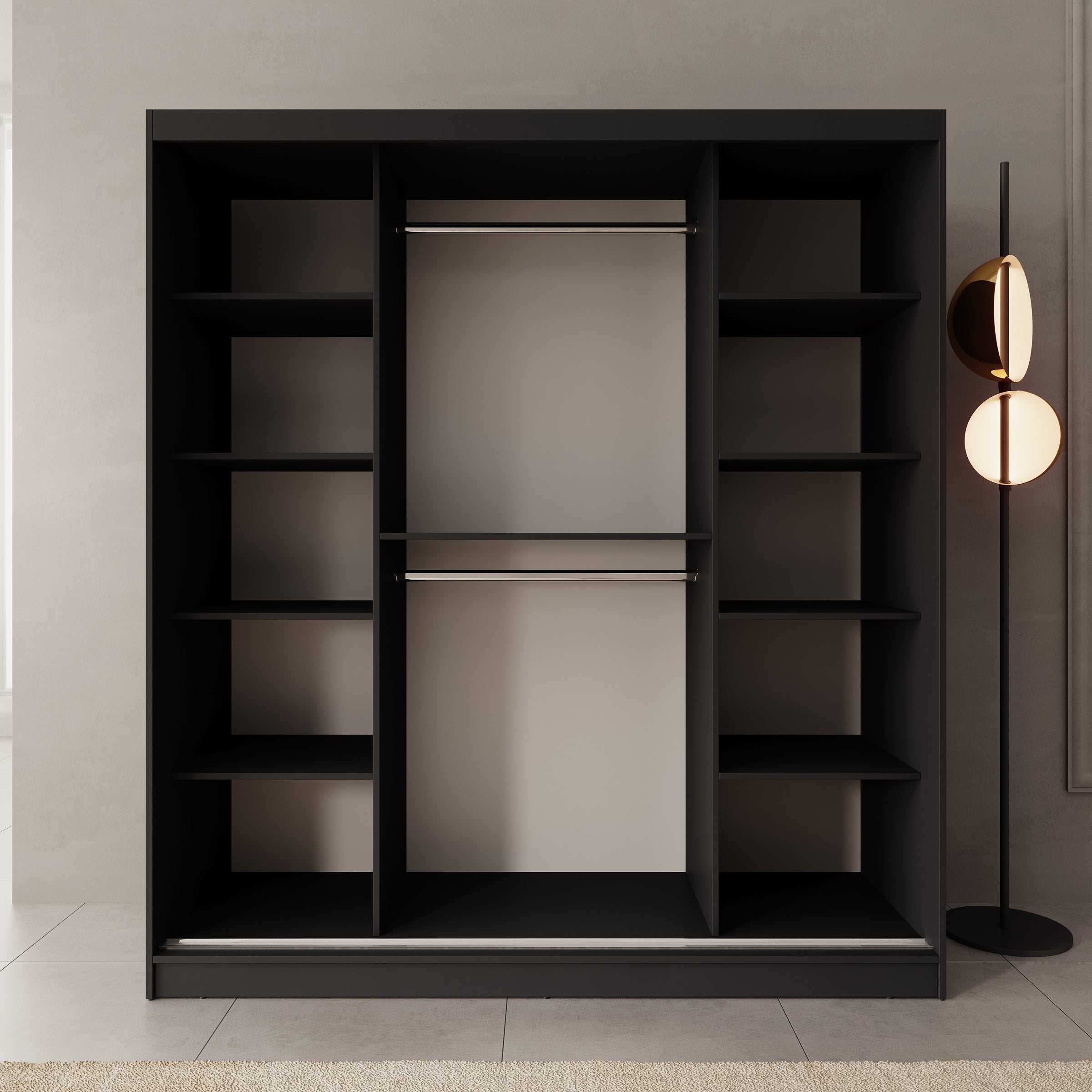 Moyo - Kledingkast met 2 schuifdeuren - Zwart - 180x62x200 cm