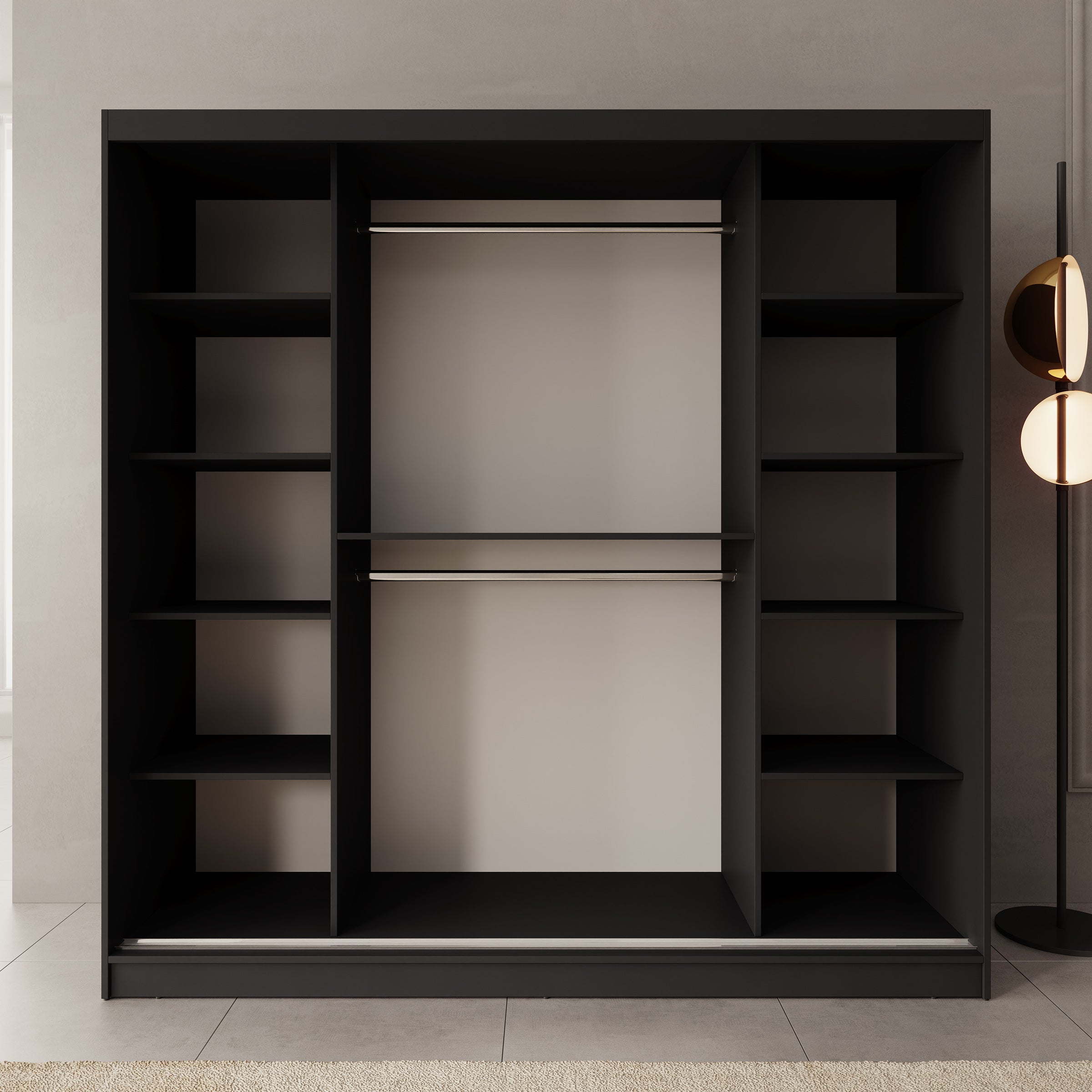 Moyo - Kledingkast met 2 schuifdeuren - Zwart - 200x62x200 cm