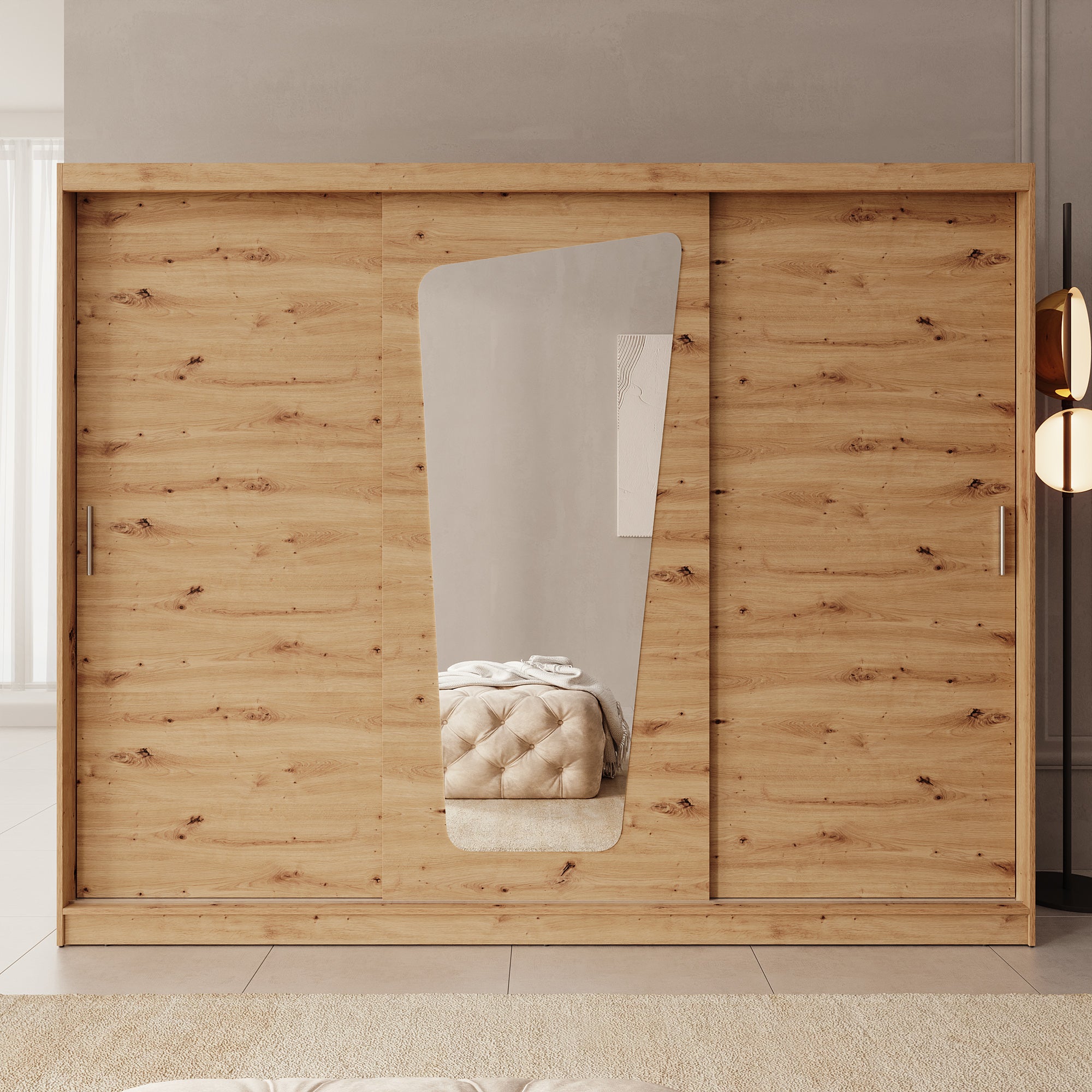 Moyo - Kledingkast met 3 schuifdeuren - Eikenpatroon - 250x62x200 cm