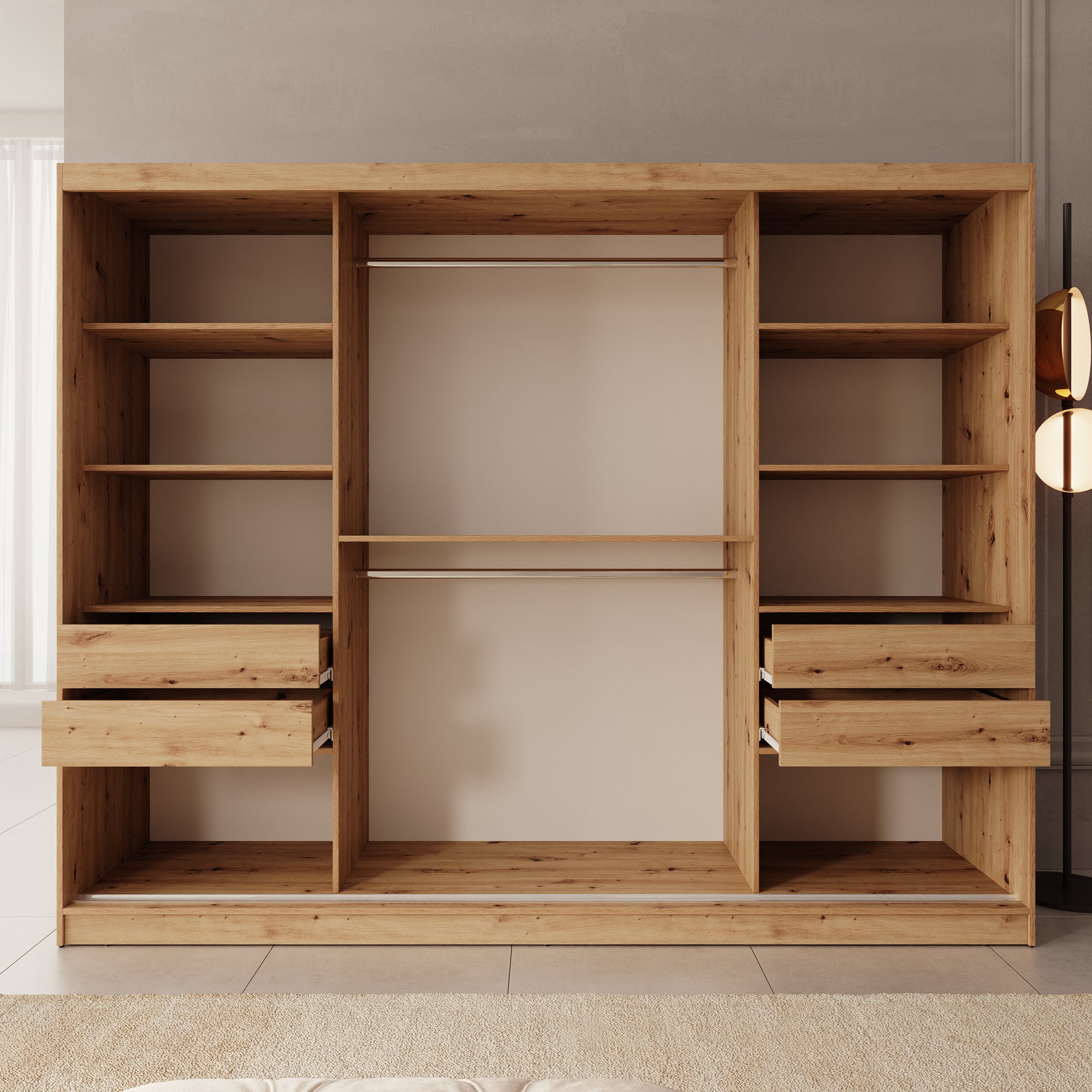 Moyo - Kledingkast met 3 schuifdeuren - Eikenpatroon - 250x62x200 cm