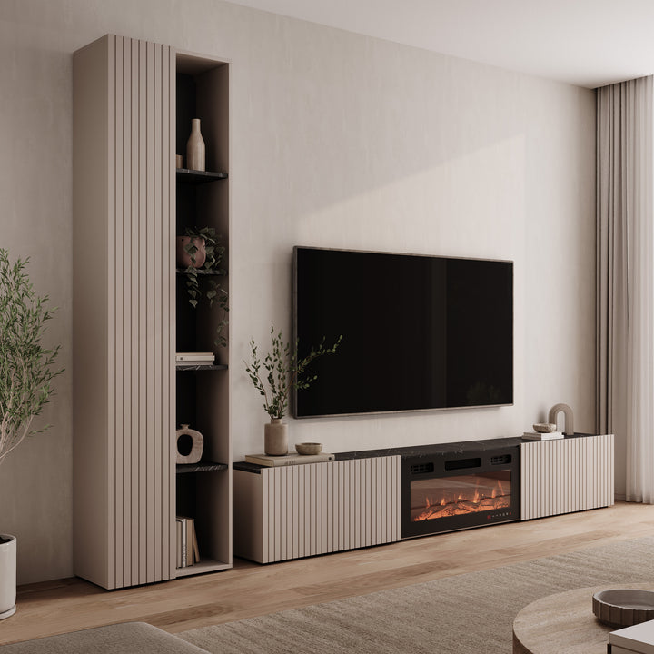 Mullins - Wandmeubel - Beige/Zwart marmerpatroon - 284x30x202 cm