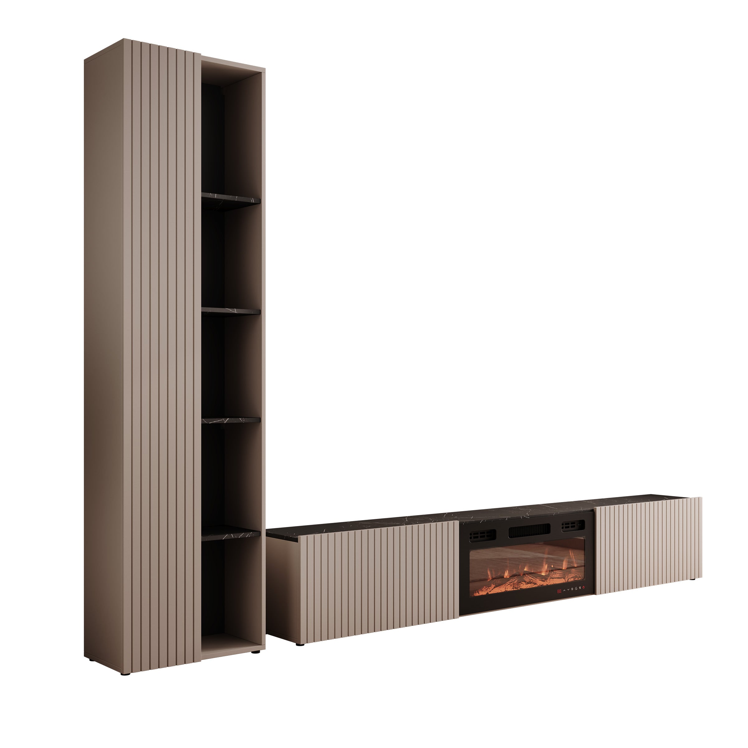 Mullins - Wandmeubel - Beige/Zwart marmerpatroon - 284x30x202 cm