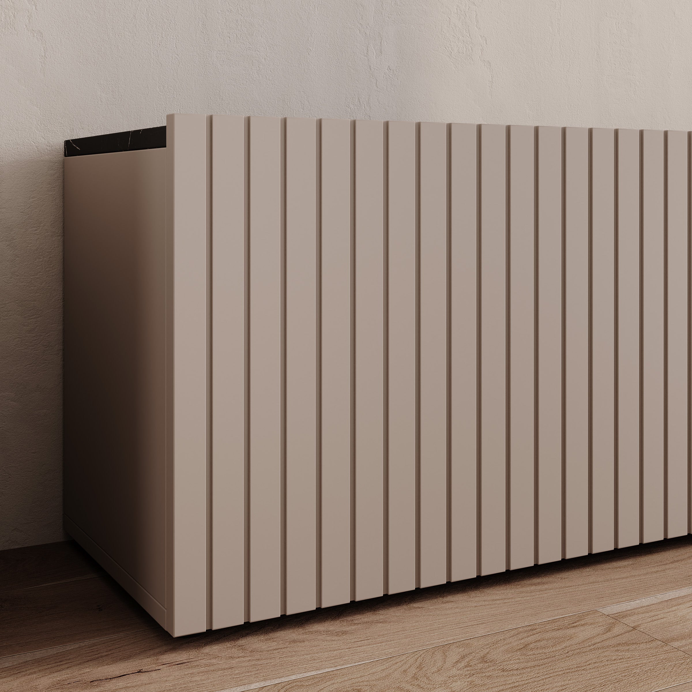 Mullins - Wandmeubel - Beige/Zwart marmerpatroon - 284x30x202 cm