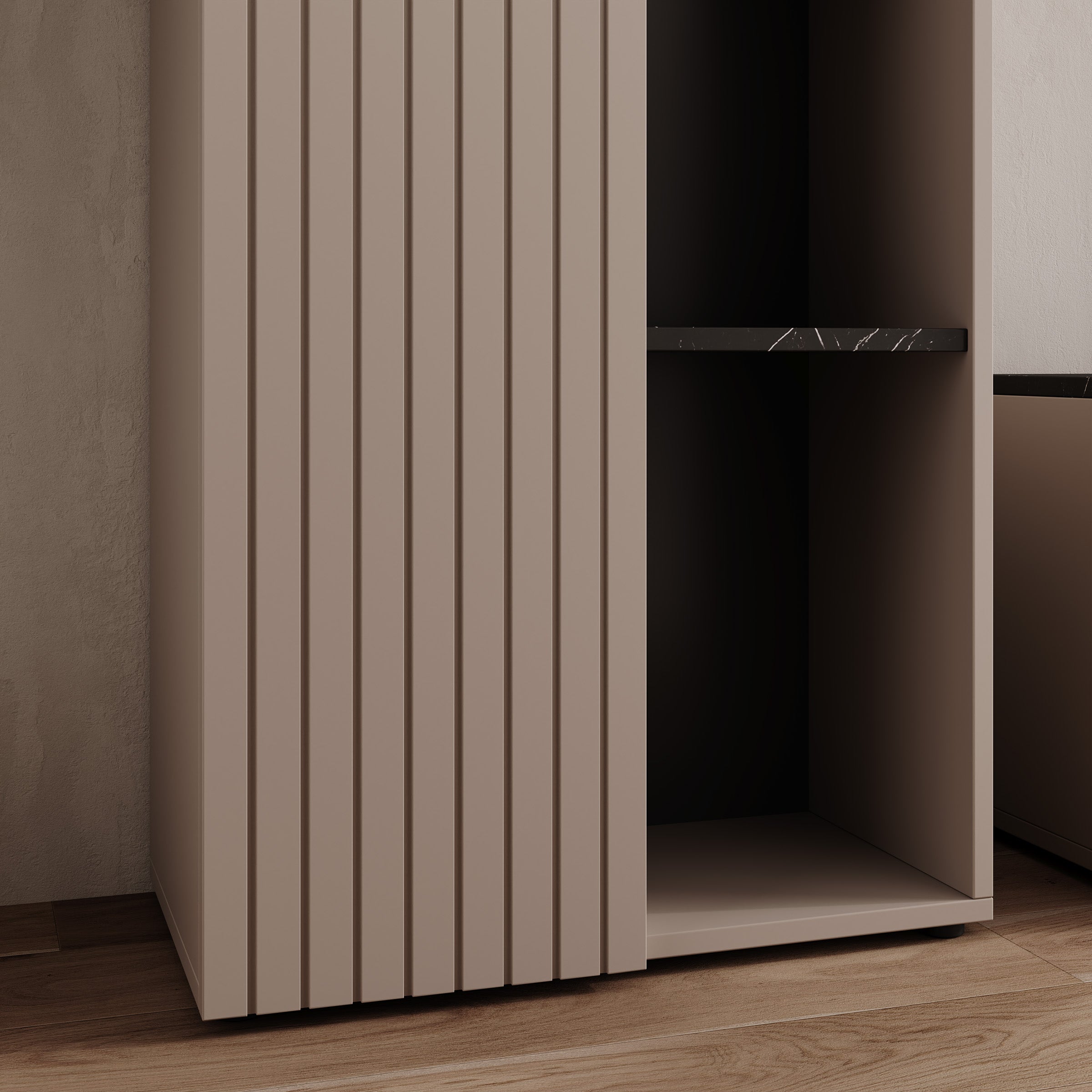 Mullins - Wandmeubel - Beige/Zwart marmerpatroon - 284x30x202 cm
