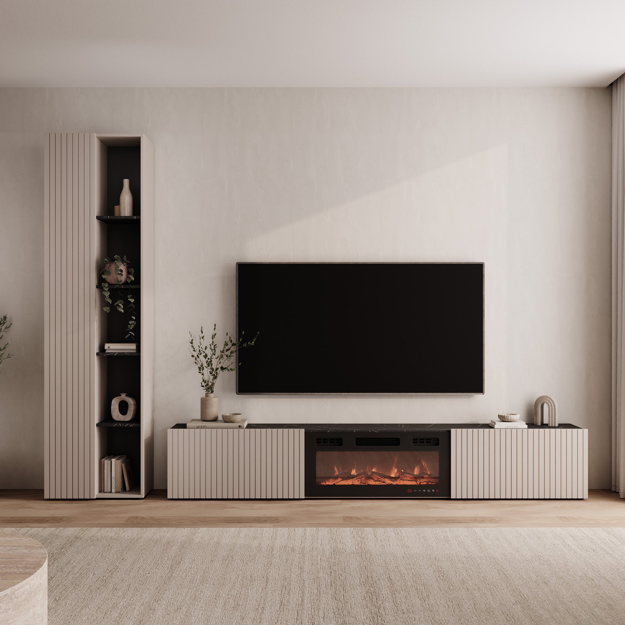 Mullins - Wandmeubel - Beige/Zwart marmerpatroon - 284x30x202 cm
