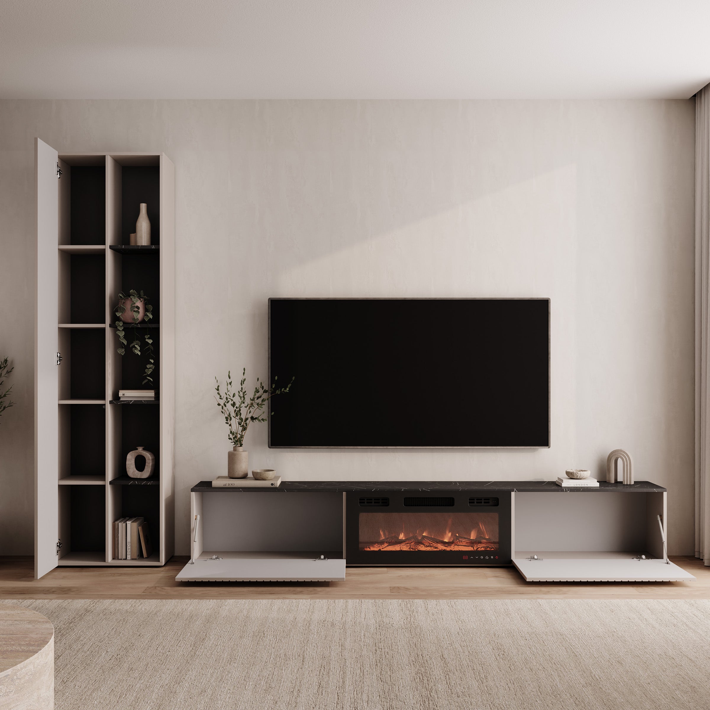 Mullins - Wandmeubel - Beige/Zwart marmerpatroon - 284x30x202 cm