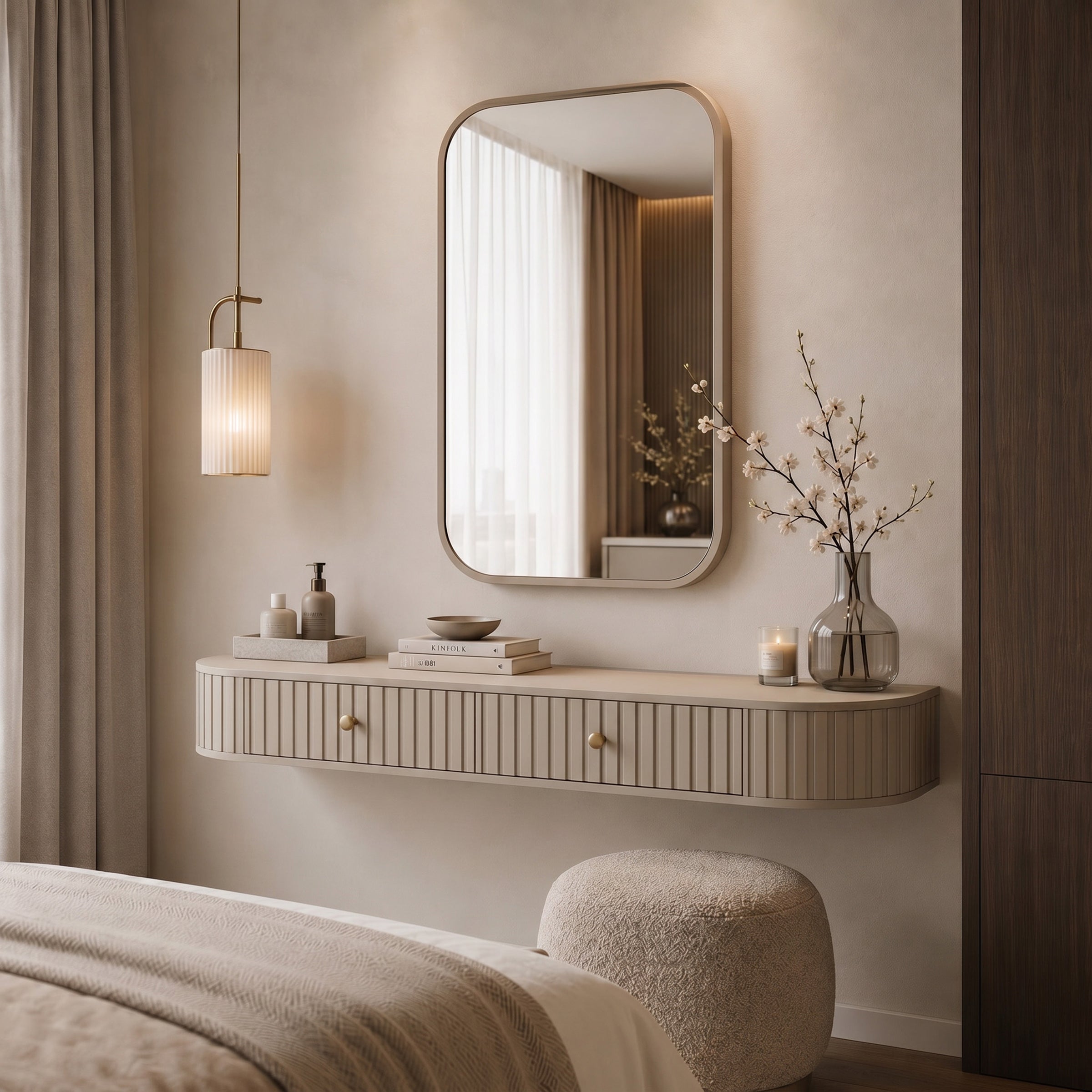Muro - Kaptafel met spiegel - Beige - 123x36x18 cm