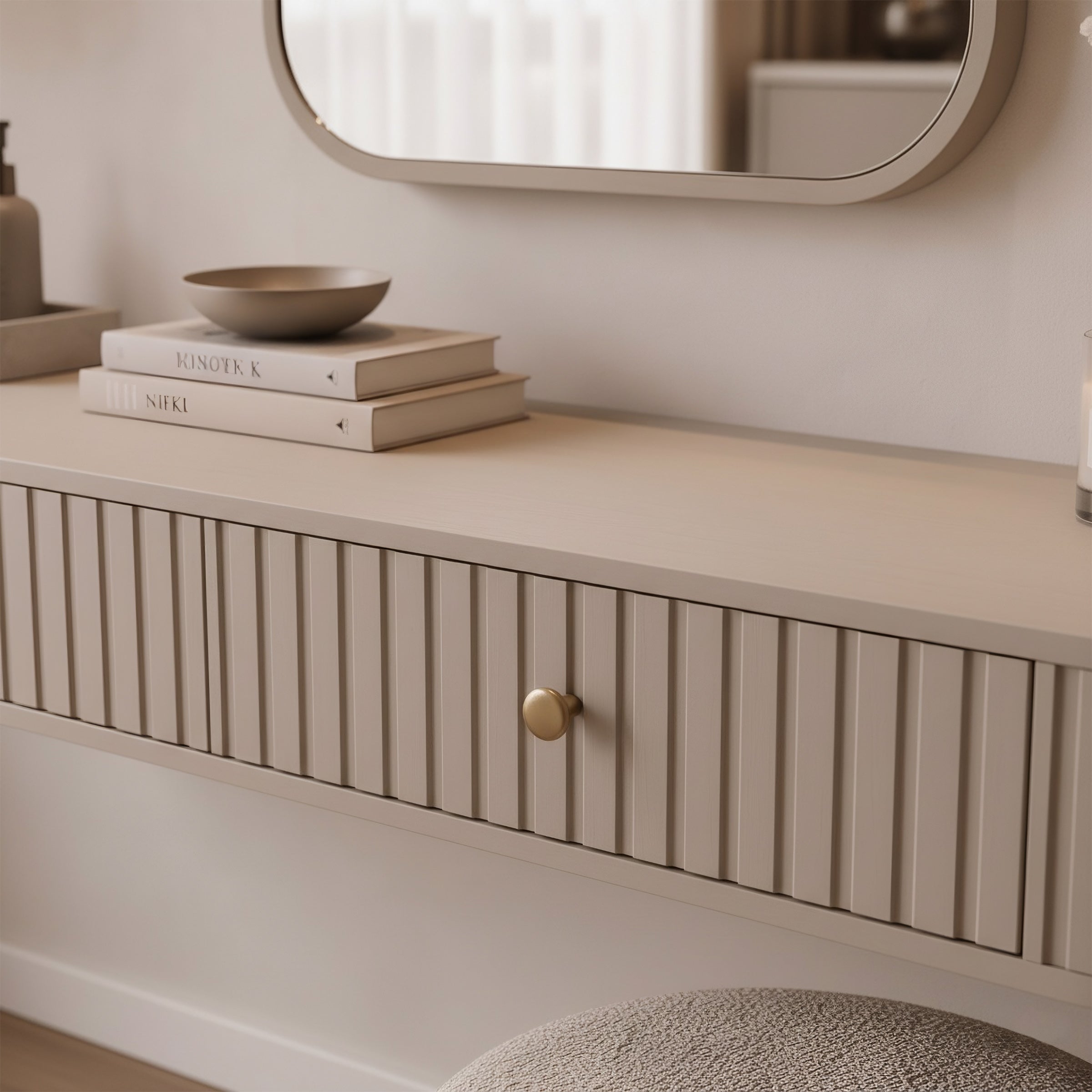 Muro - Kaptafel met spiegel - Beige - 123x36x18 cm