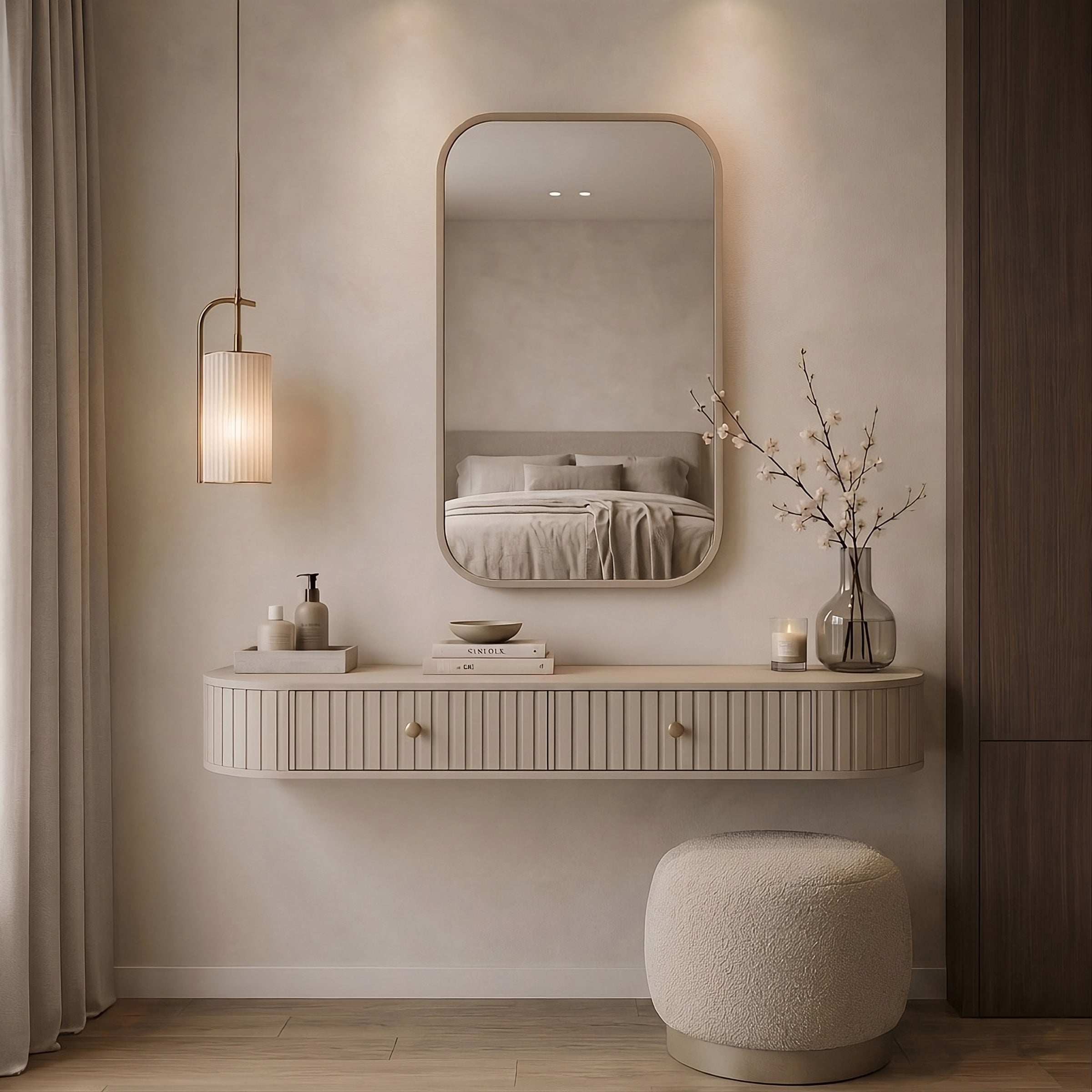 Muro - Kaptafel met spiegel - Beige - 123x36x18 cm