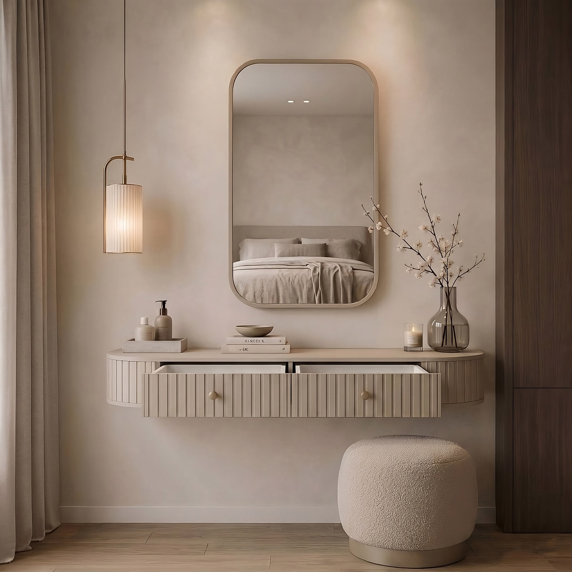 Muro - Kaptafel met spiegel - Beige - 123x36x18 cm