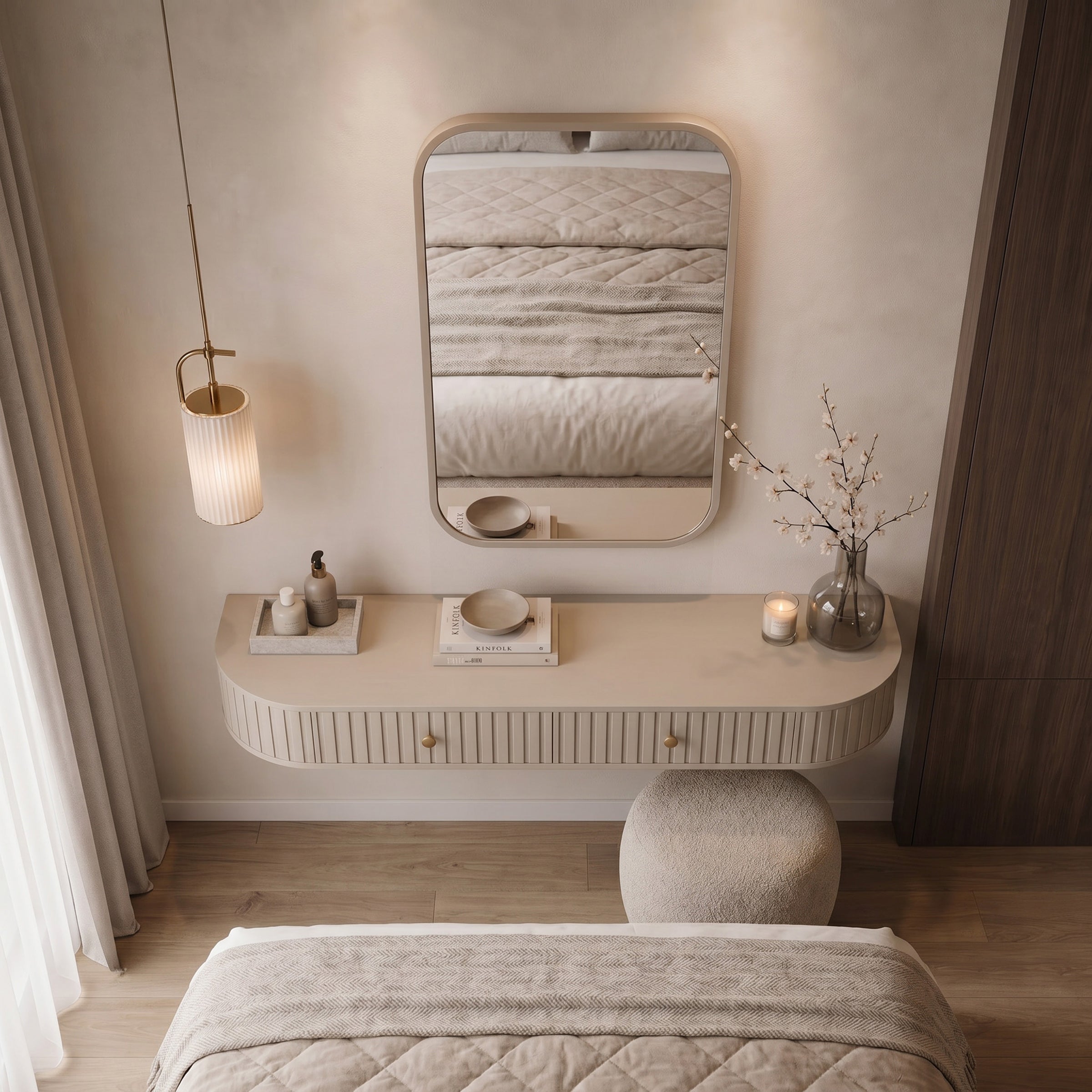 Muro - Kaptafel met spiegel - Beige - 123x36x18 cm