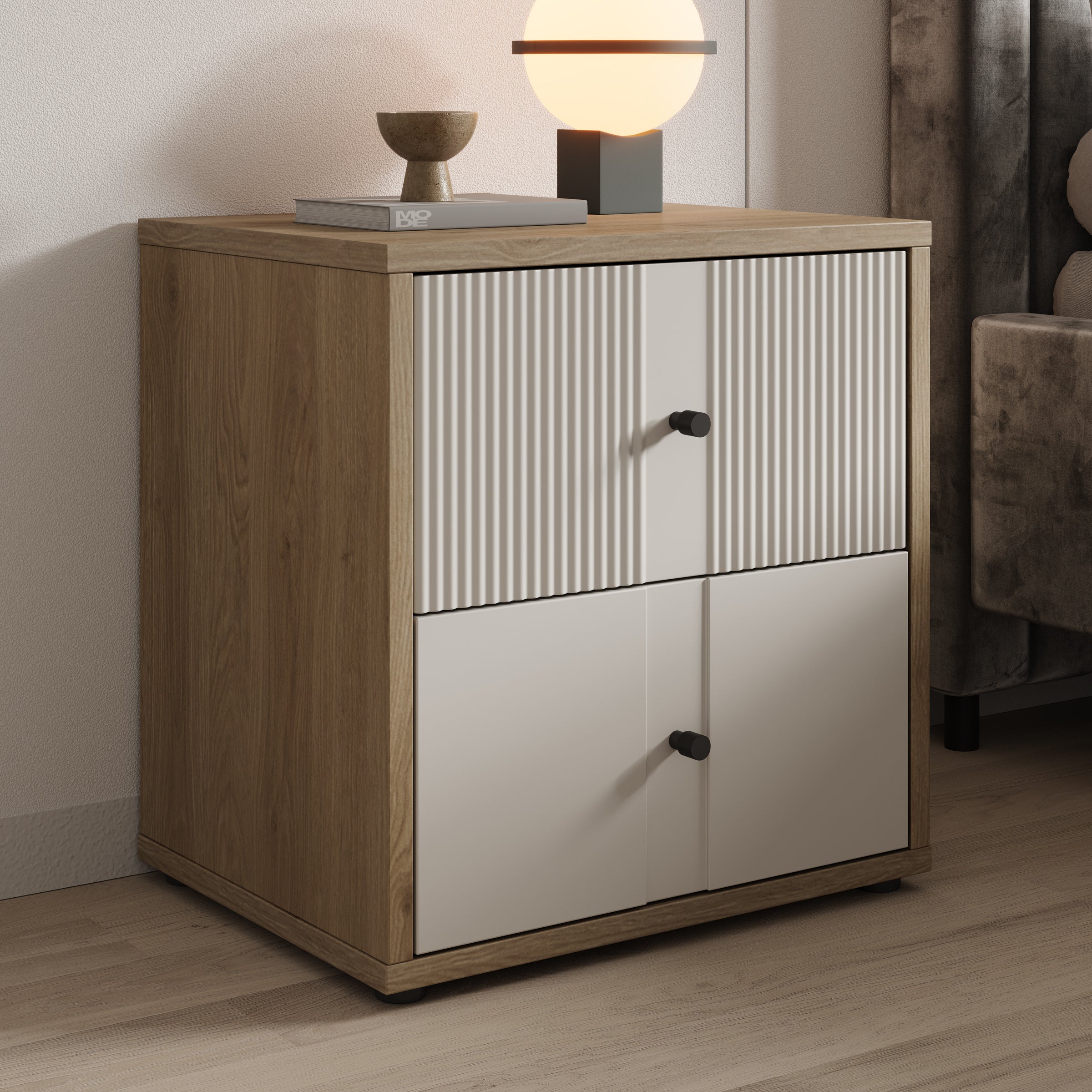 Riggs - Nachtkastje met 2 lades - Beige