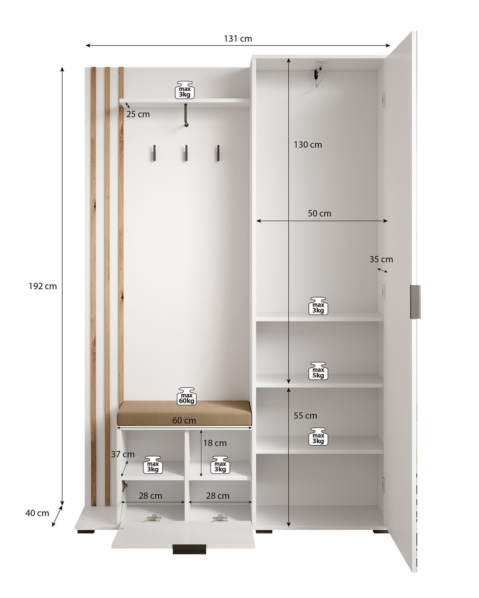 Nappa - Kapstok - Eiken Zwart - 131x40x192 cm