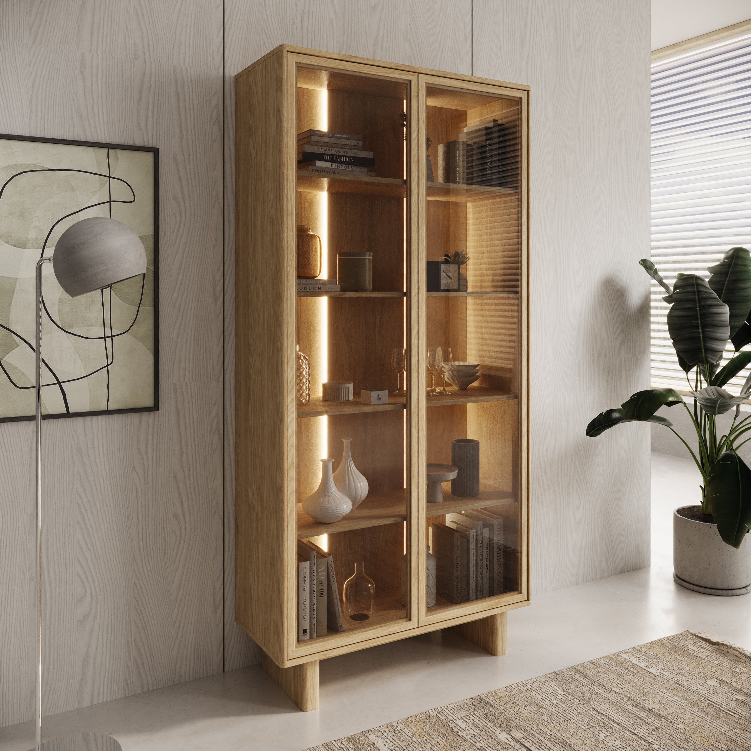 Navello - Vitrinekast - Licht eikenpatroon - 94x38x195 cm