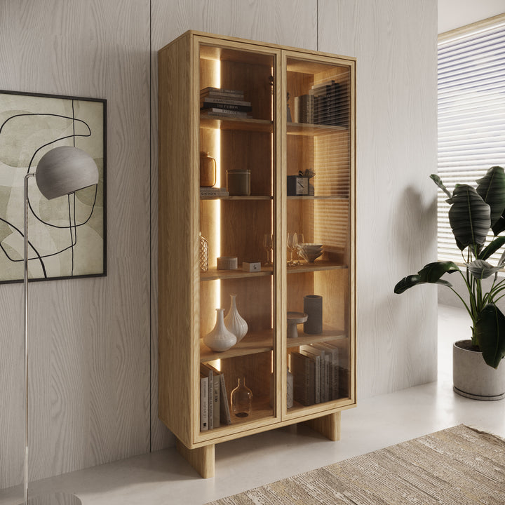 Navello - Vitrinekast - Licht eikenpatroon - 94x38x195 cm