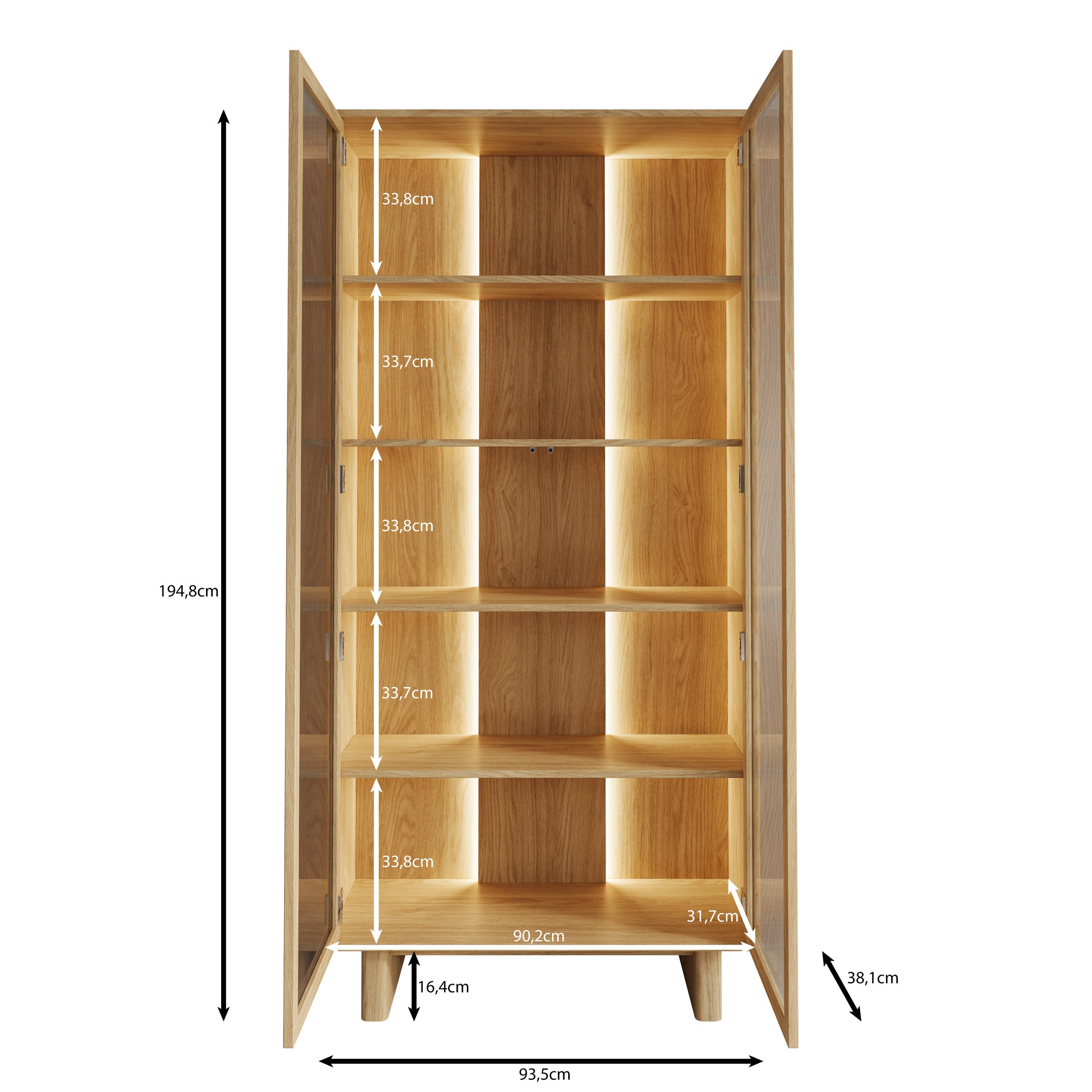 Navello - Vitrinekast - Licht eikenpatroon - 94x38x195 cm
