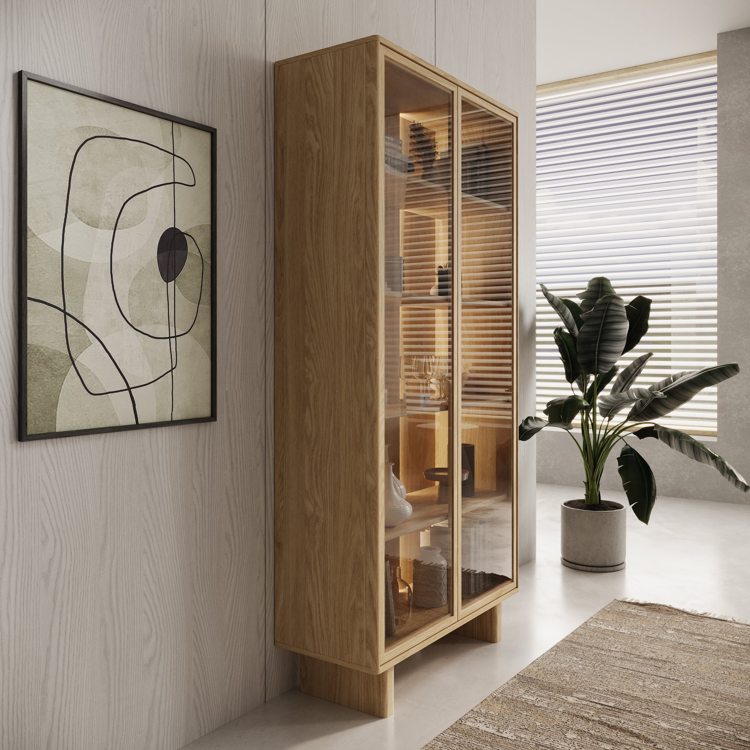 Navello - Vitrinekast - Licht eikenpatroon - 94x38x195 cm