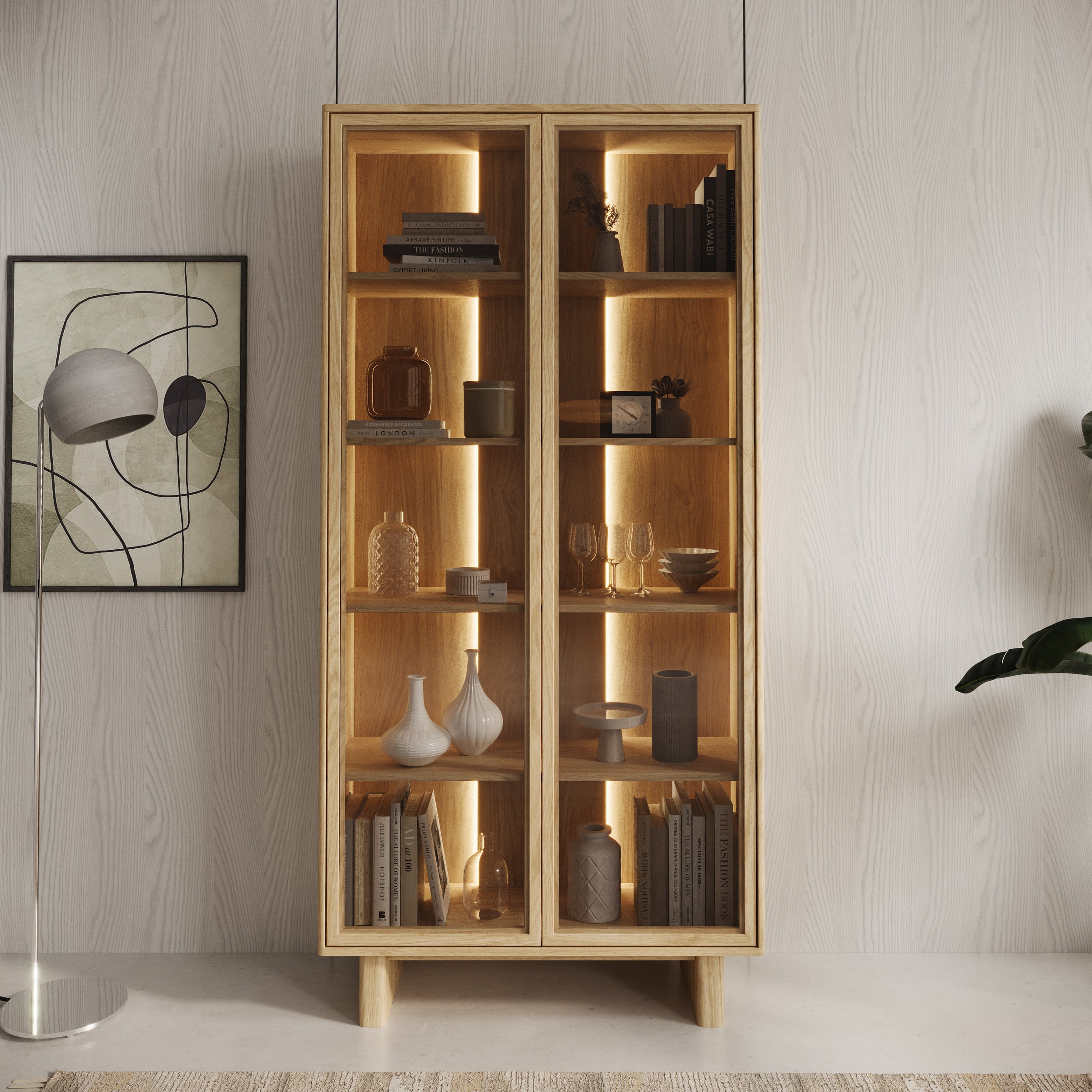 Navello - Vitrinekast - Licht eikenpatroon - 94x38x195 cm