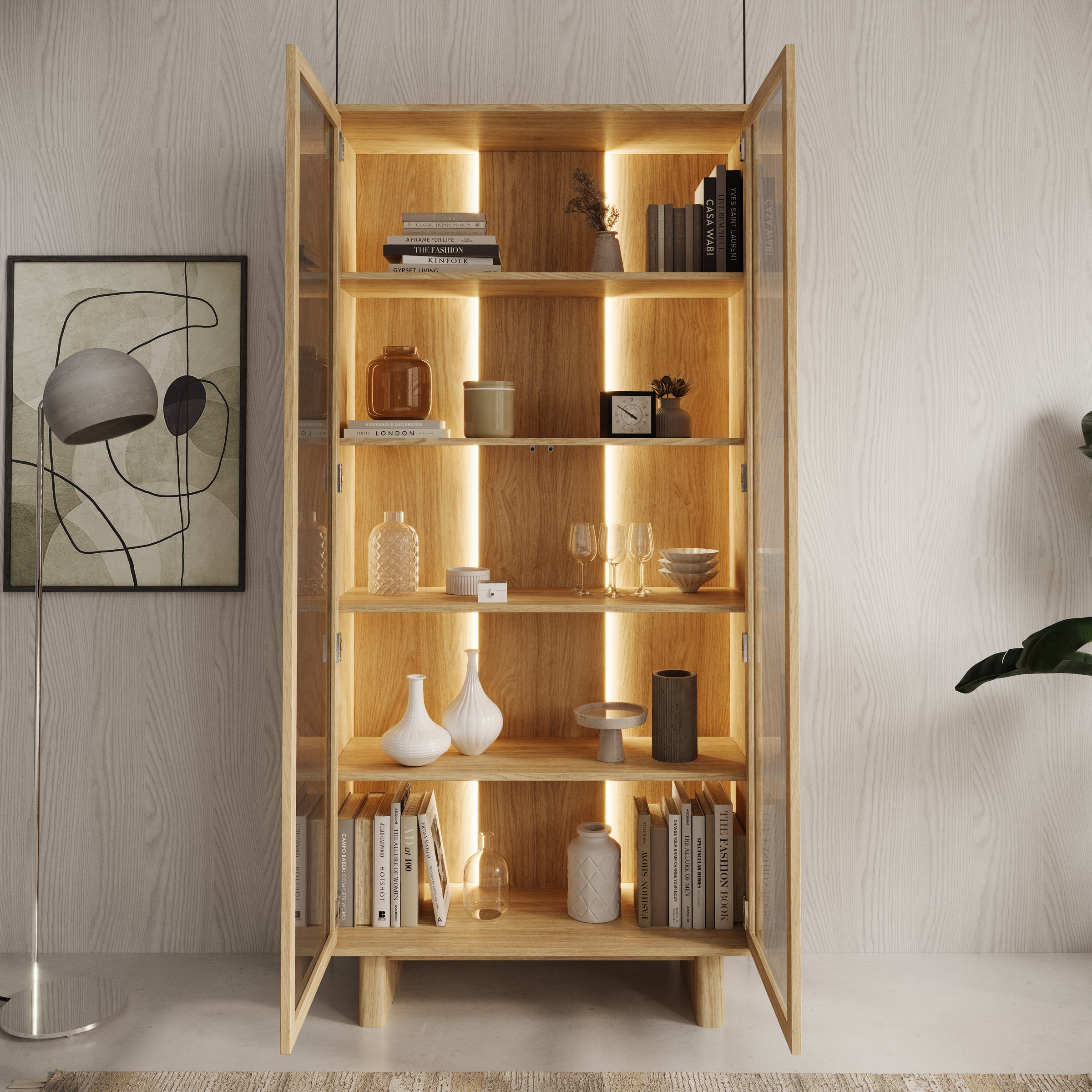Navello - Vitrinekast - Licht eikenpatroon - 94x38x195 cm