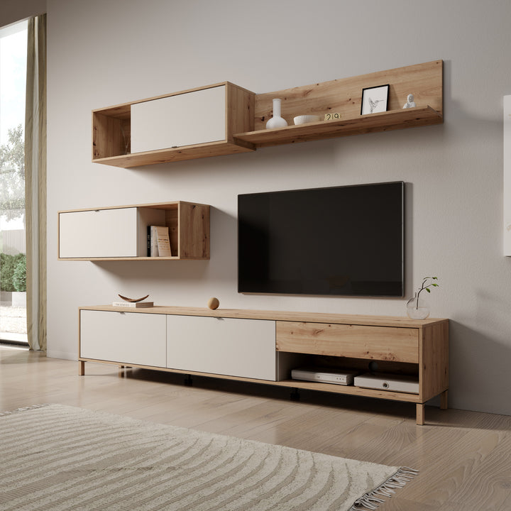 Nayel - Wandmeubel - Eikenpatroon/Beige - 234x40x178 cm