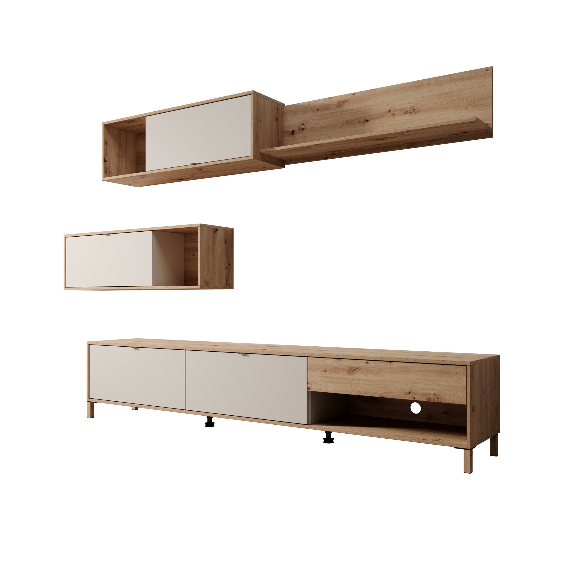 Nayel - Wandmeubel - Eikenpatroon/Beige - 234x40x178 cm