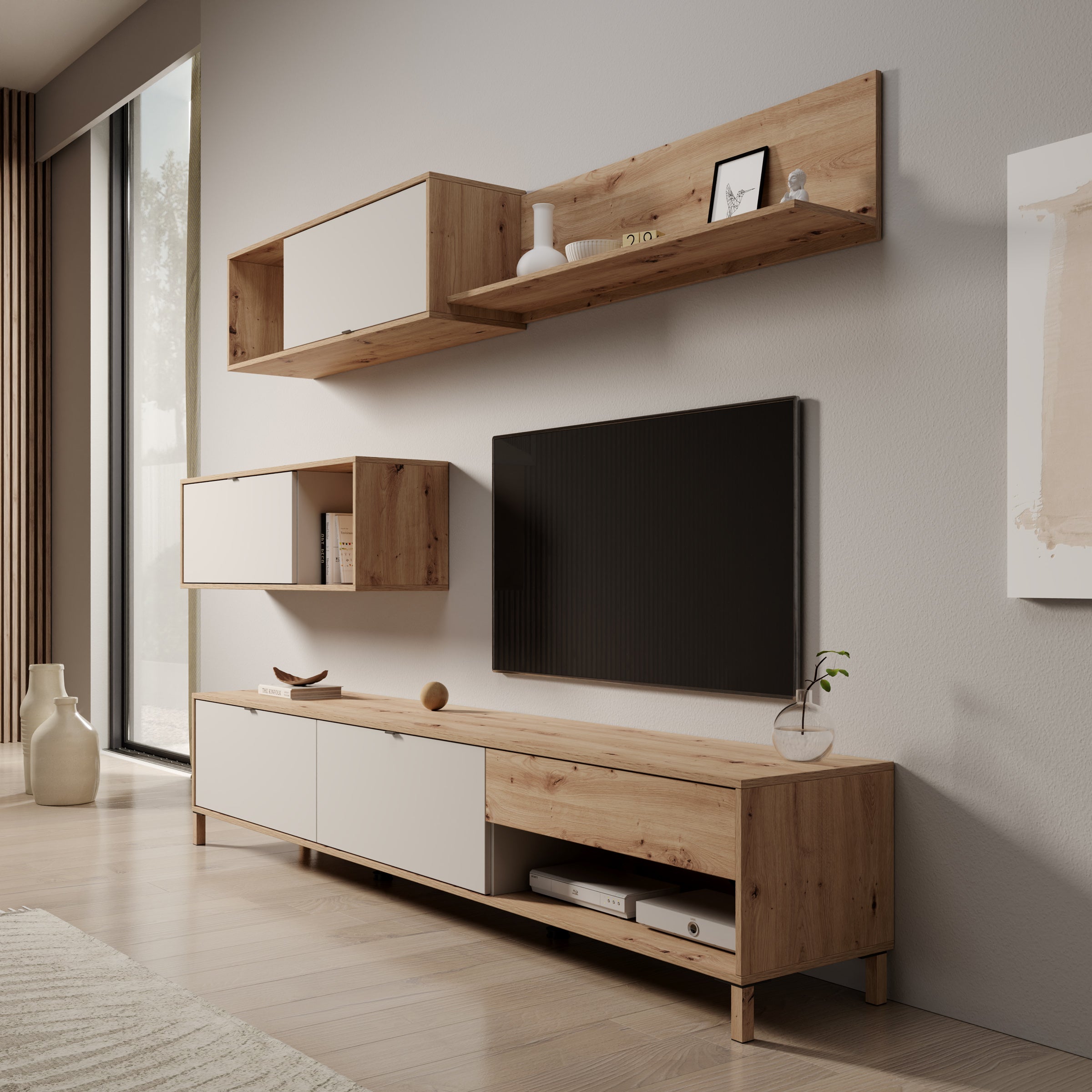 Nayel - Wandmeubel - Eikenpatroon/Beige - 234x40x178 cm