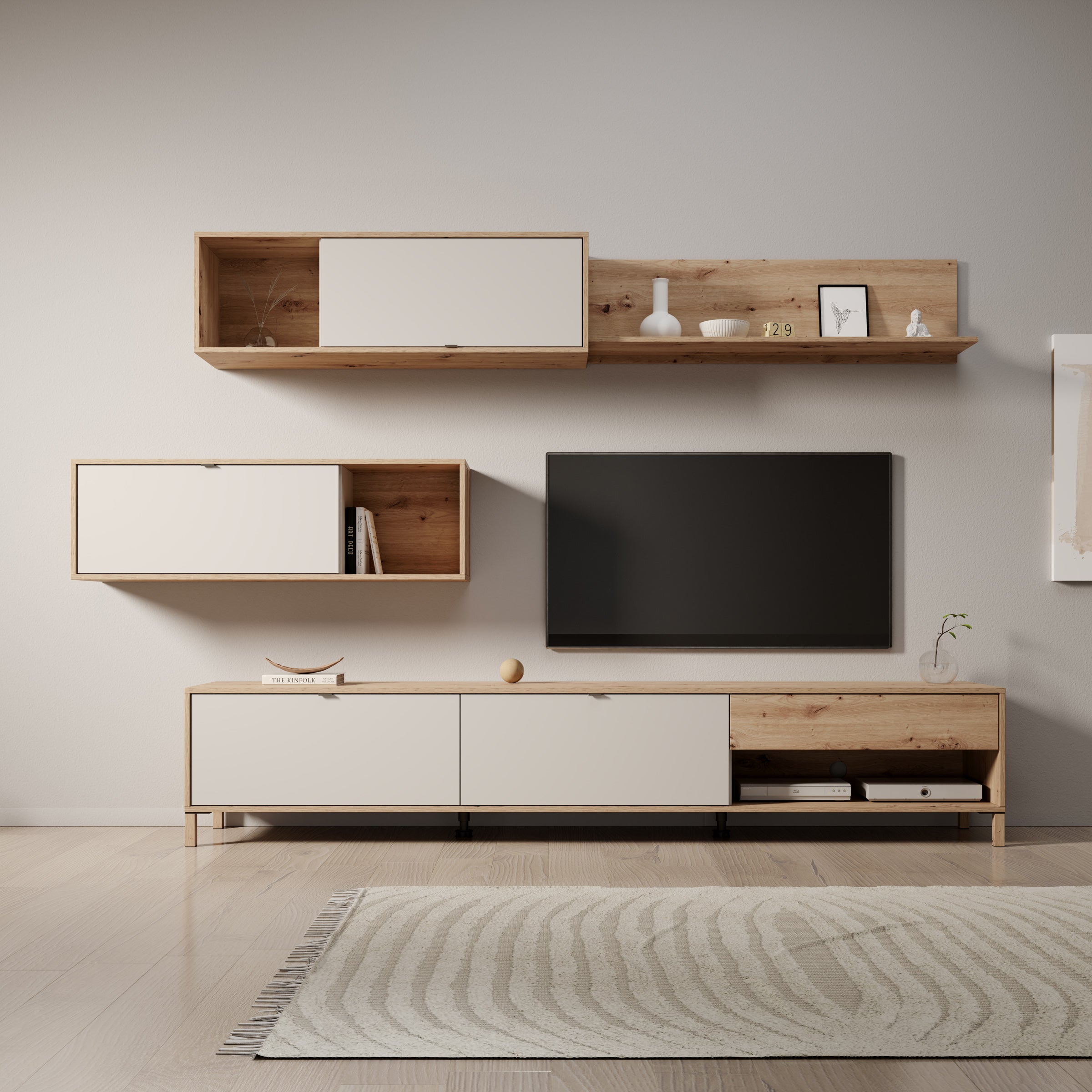 Nayel - Wandmeubel - Eikenpatroon/Beige - 234x40x178 cm