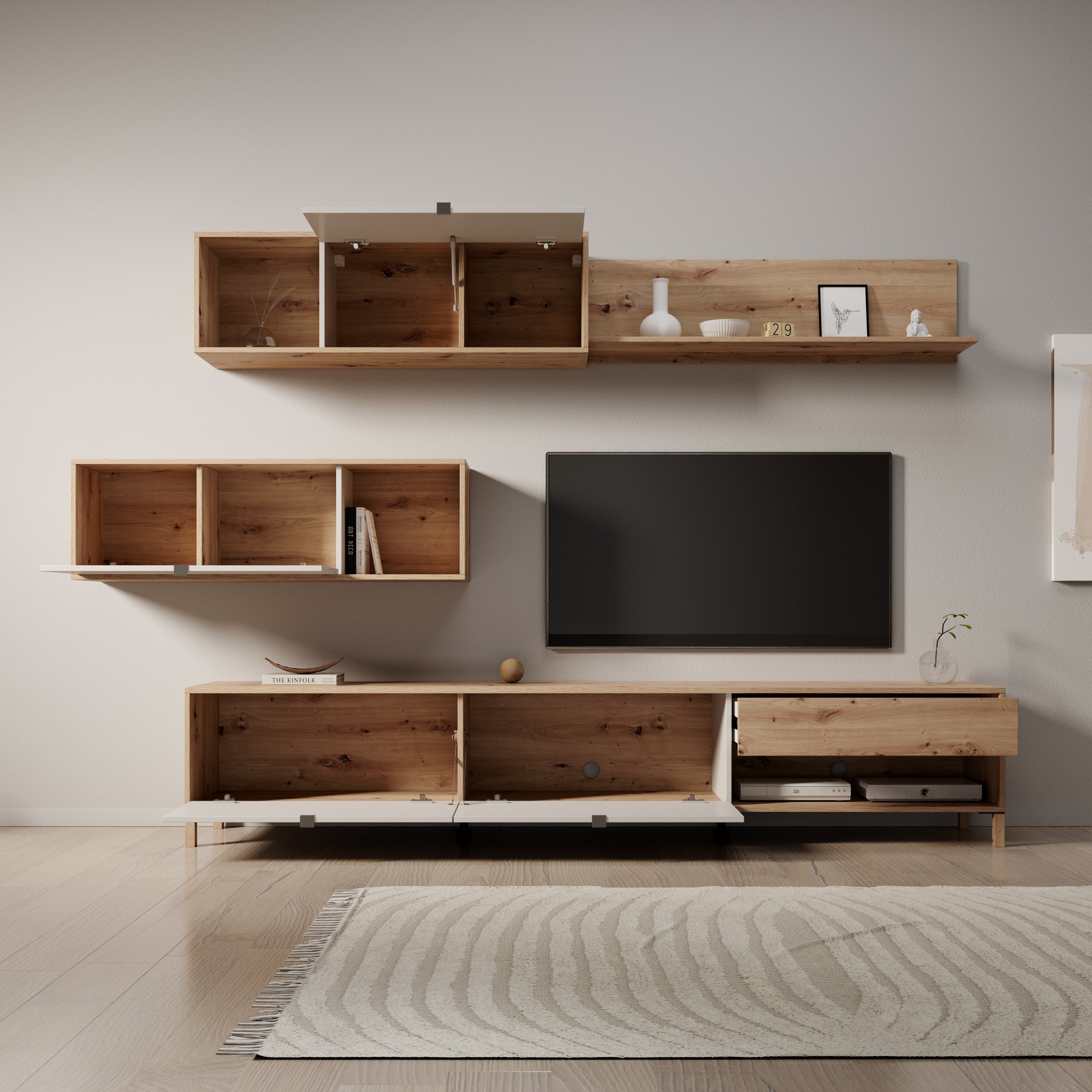 Nayel - Wandmeubel - Eikenpatroon/Beige - 234x40x178 cm
