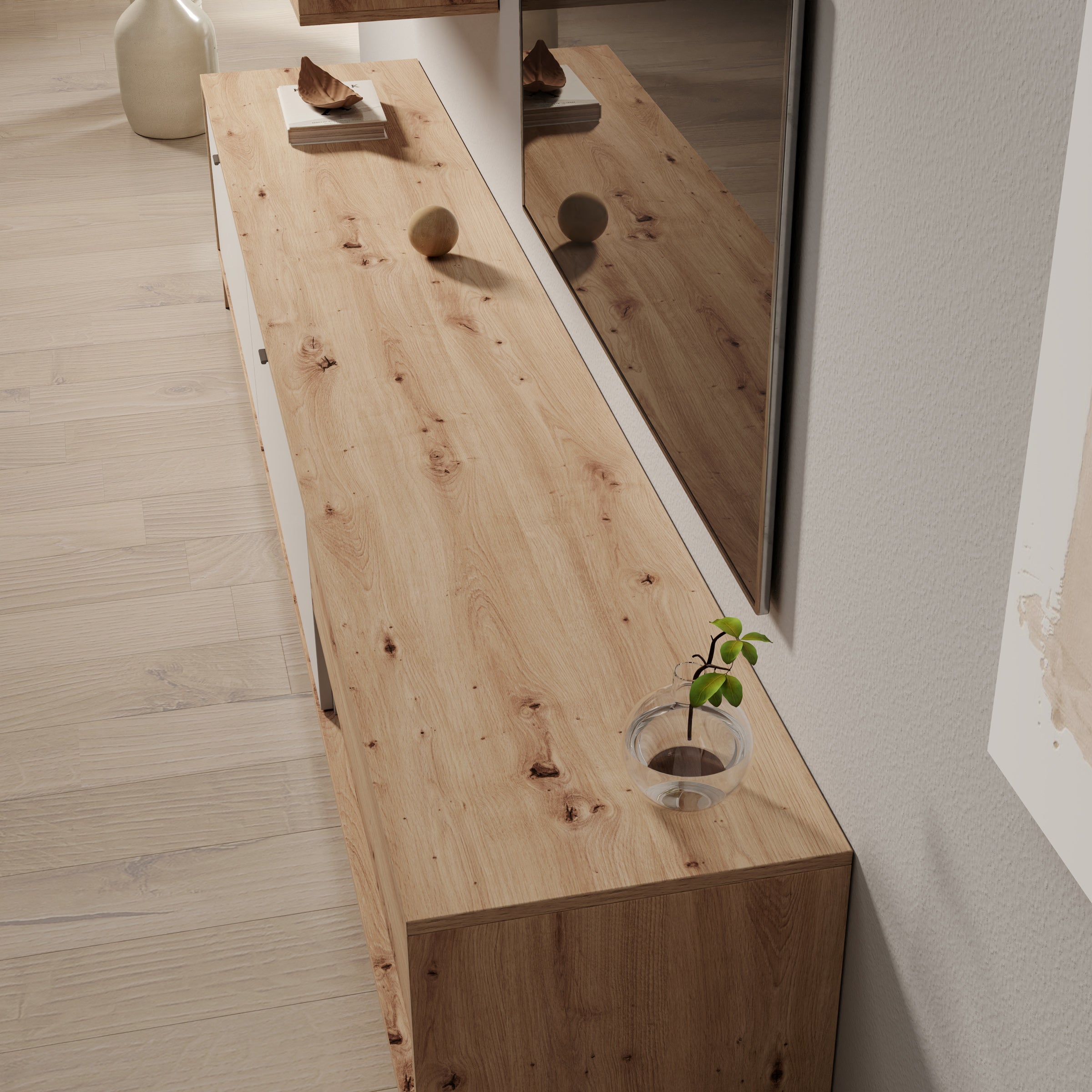 Nayel - Wandmeubel - Eikenpatroon/Beige - 234x40x178 cm