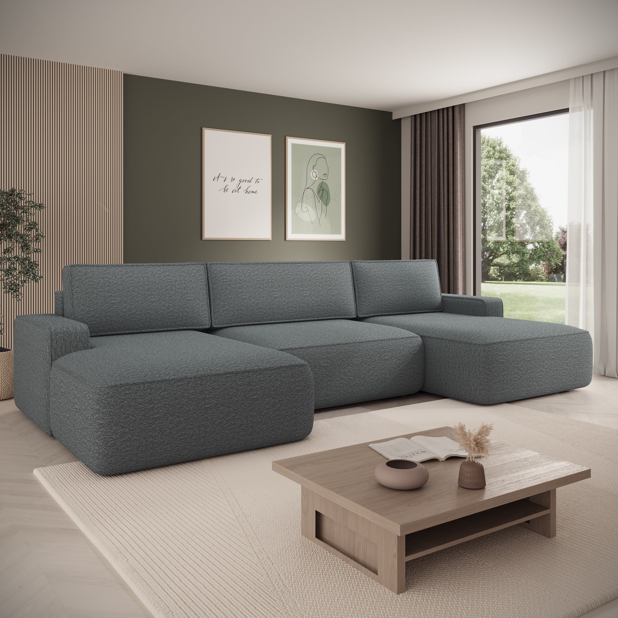 Nayir - Hoekbank 3-zits met chaise longues - Stof antraciet