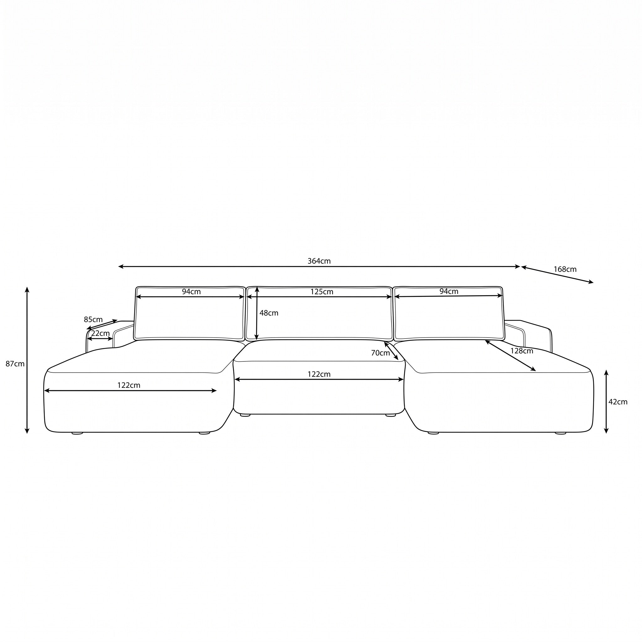 Nayir - Hoekbank 3-zits met chaise longues - Stof antraciet