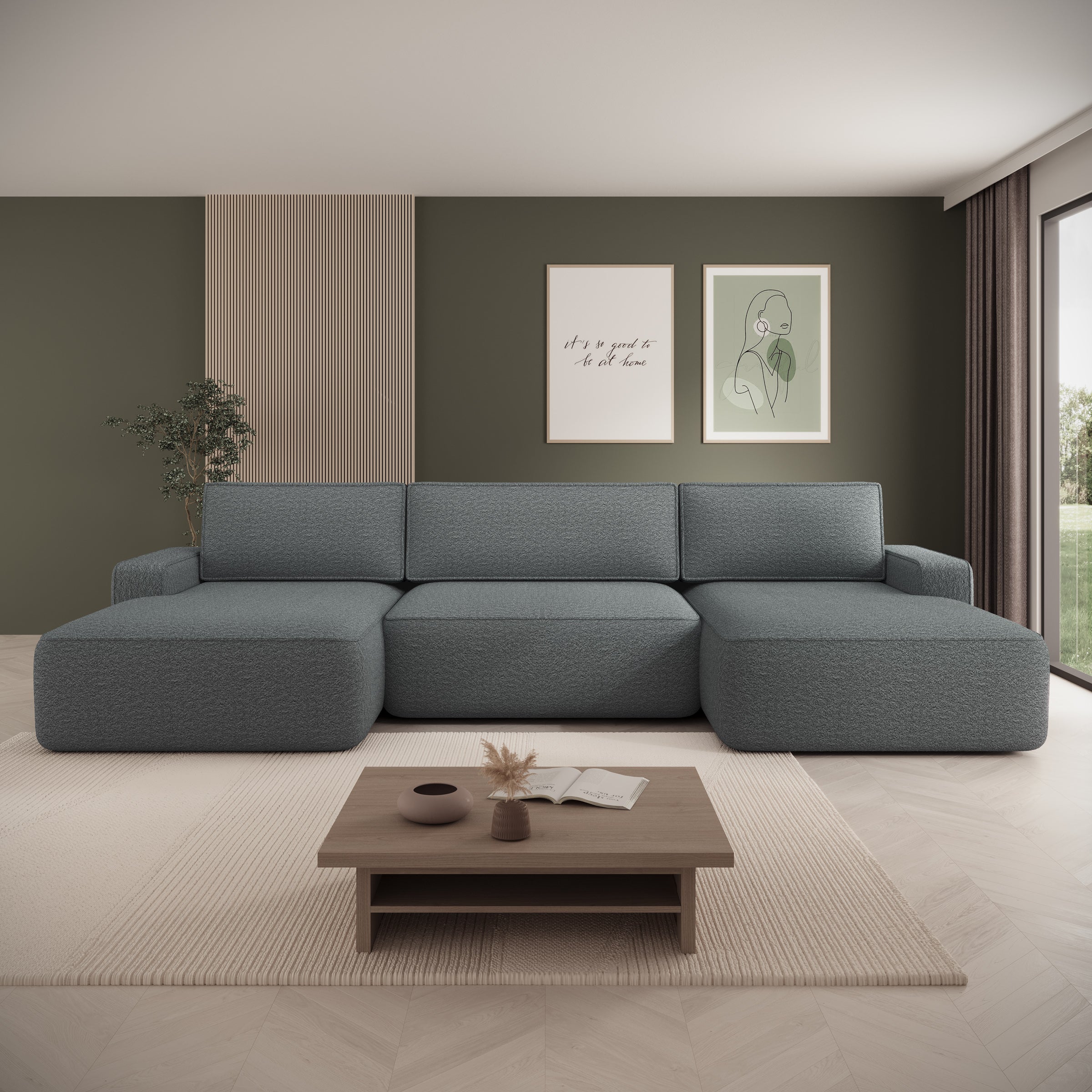 Nayir - Hoekbank 3-zits met chaise longues - Stof antraciet