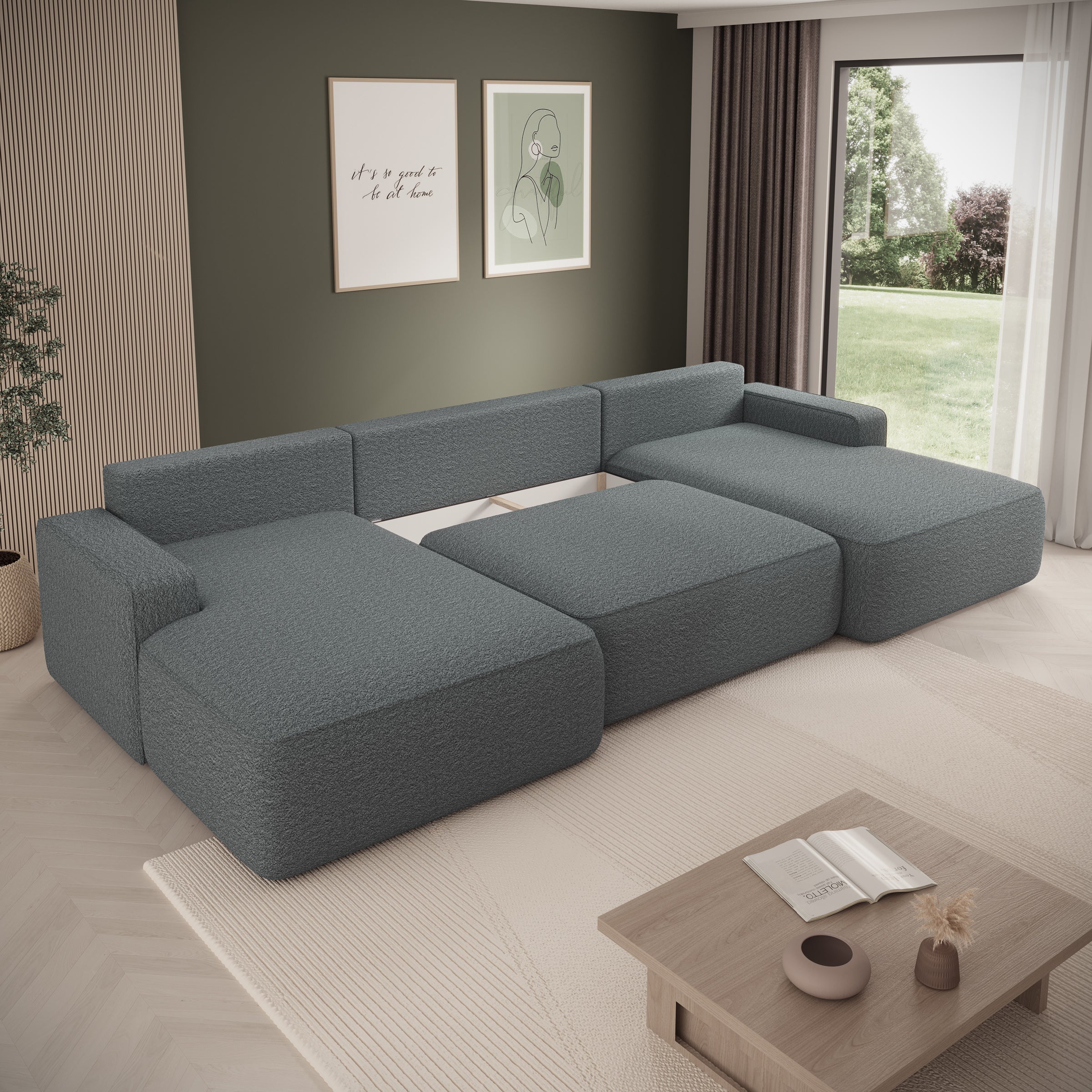 Nayir - Hoekbank 3-zits met chaise longues - Stof antraciet
