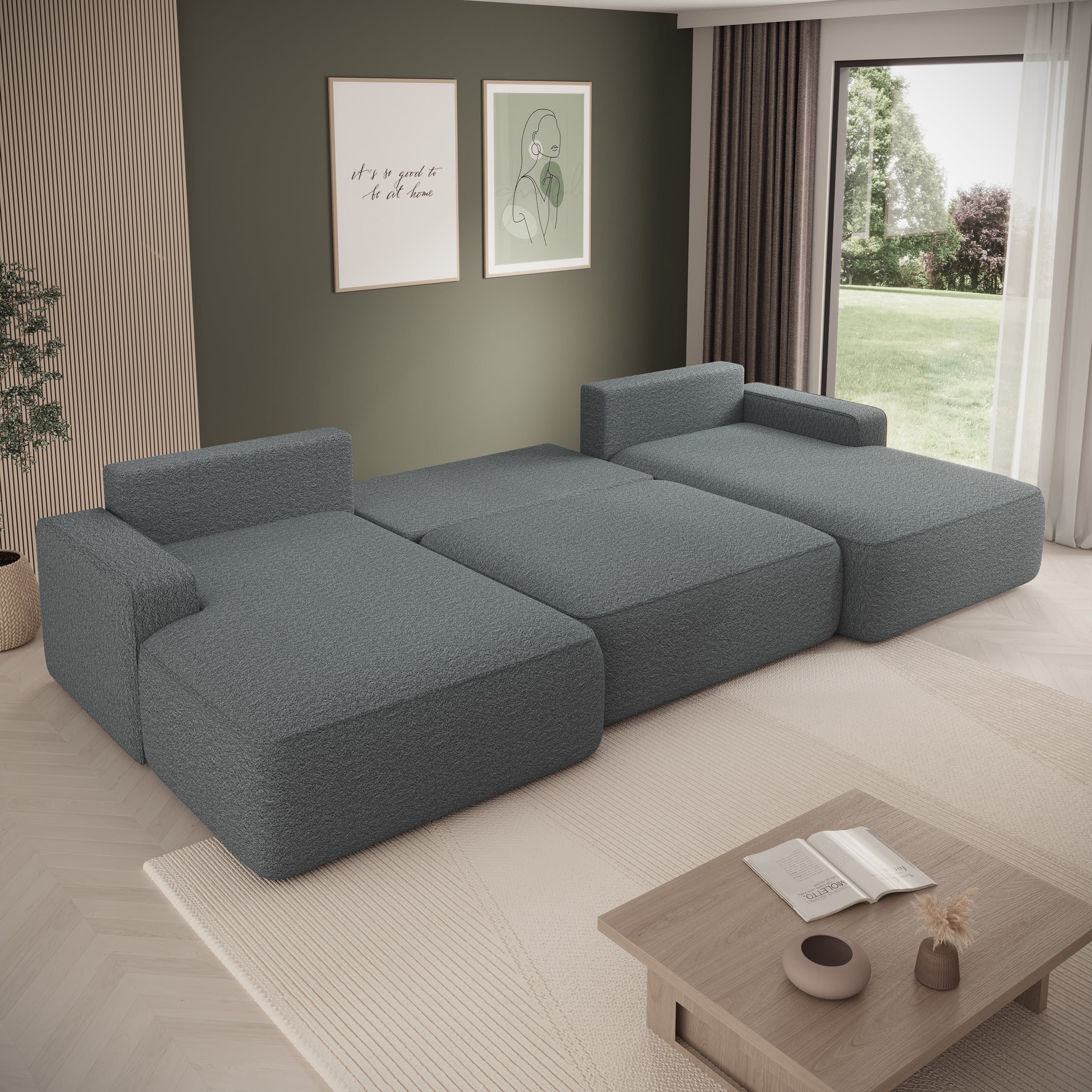 Nayir - Hoekbank 3-zits met chaise longues - Stof antraciet