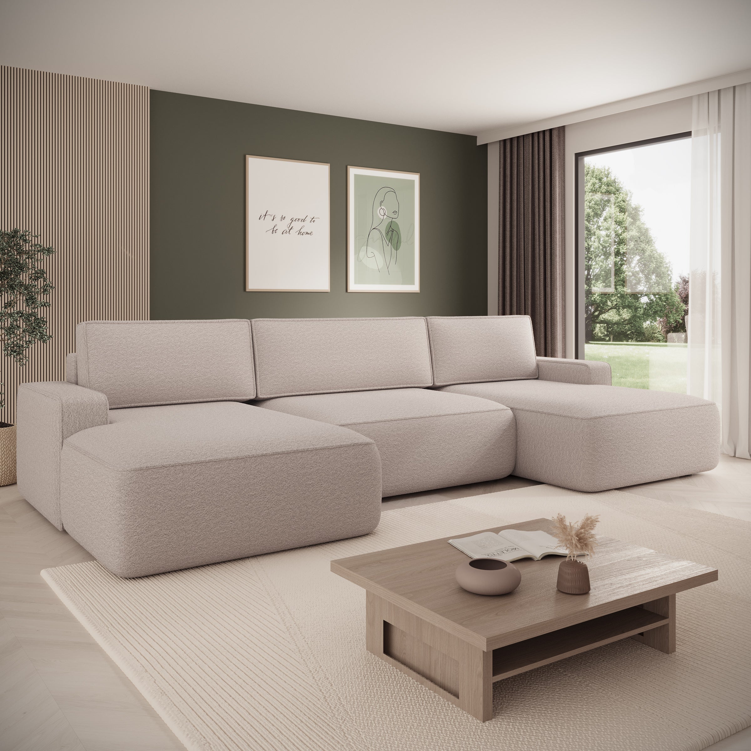 Nayir - Hoekbank 3-zits met chaise longues - Stof beige