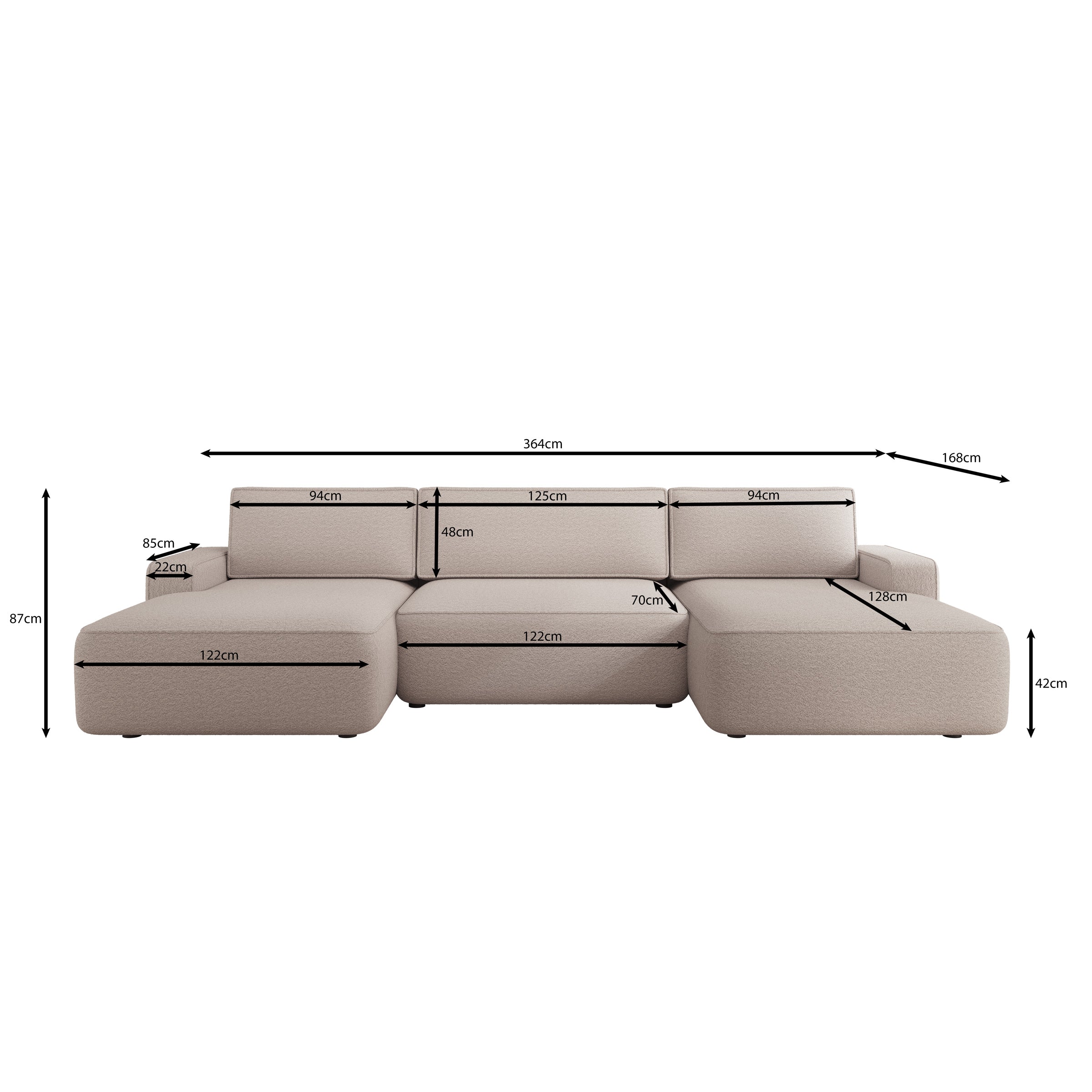 Nayir - Hoekbank 3-zits met chaise longues - Stof beige