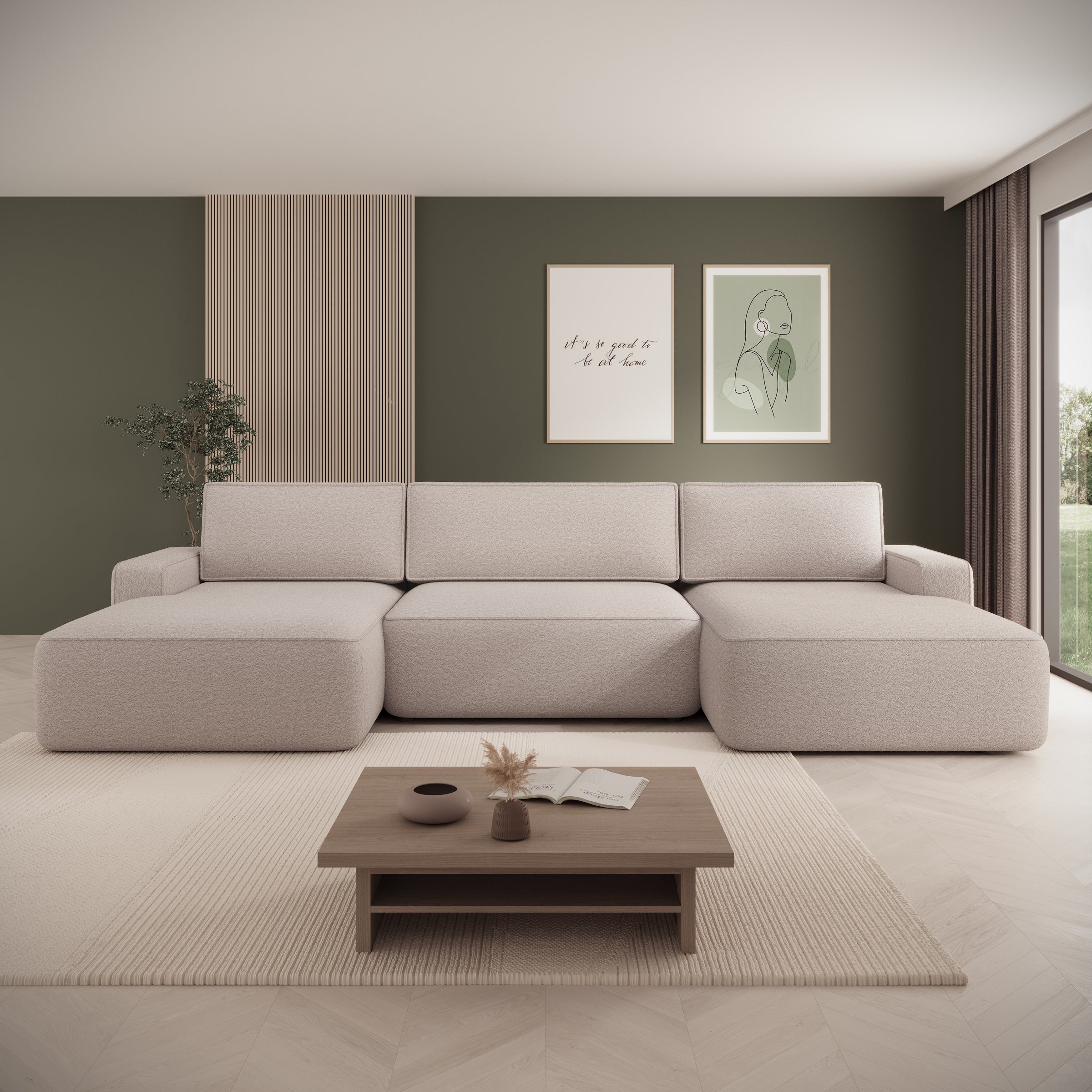 Nayir - Hoekbank 3-zits met chaise longues - Stof beige