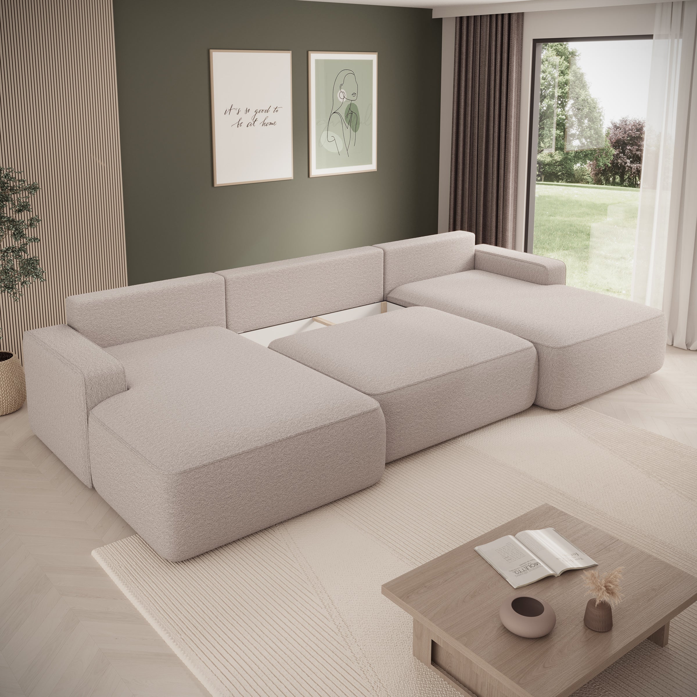 Nayir - Hoekbank 3-zits met chaise longues - Stof beige