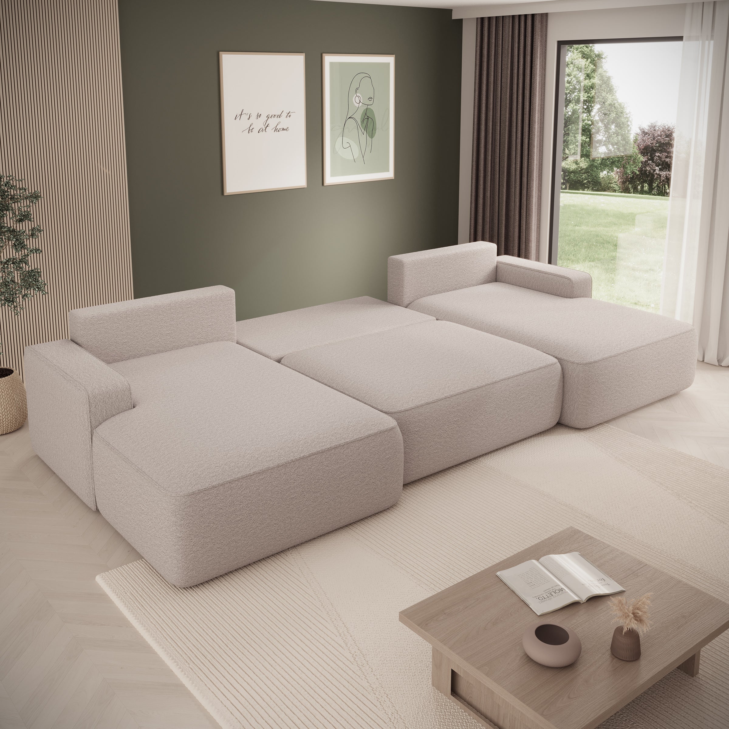 Nayir - Hoekbank 3-zits met chaise longues - Stof beige