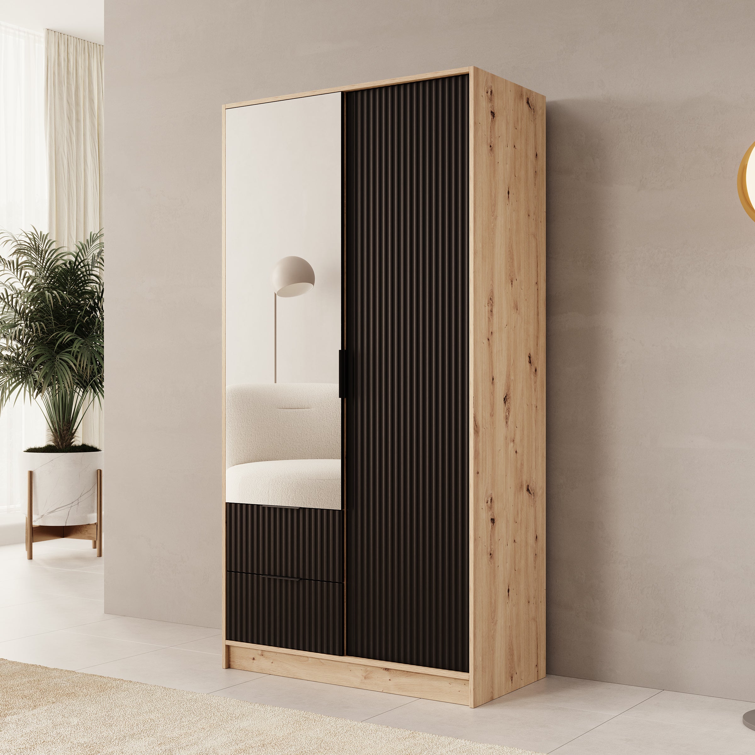 Negroni - Kledingkast 2 deurs - Eiken/Zwart - 102x51x200 cm