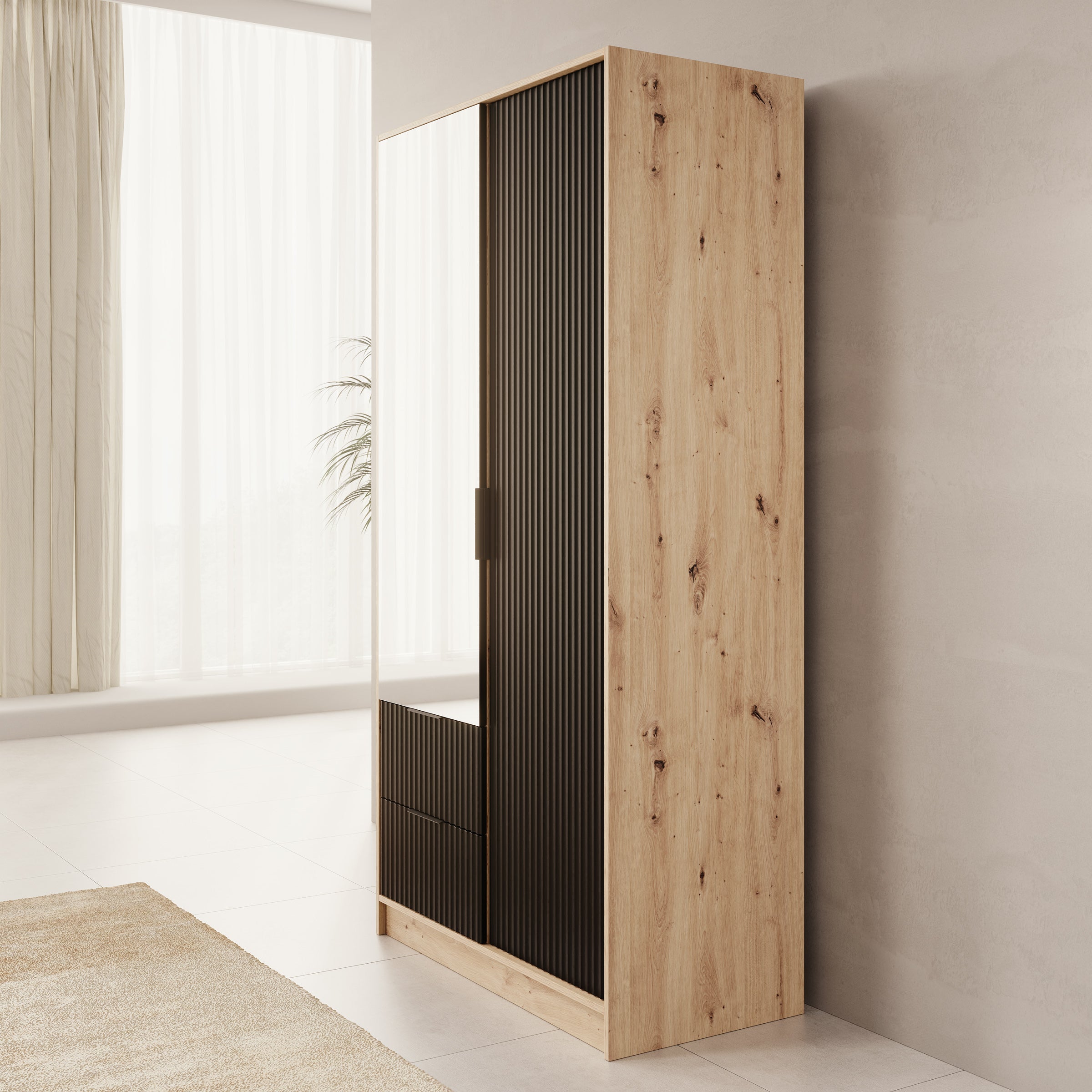 Negroni - Kledingkast 2 deurs - Eiken/Zwart - 102x51x200 cm