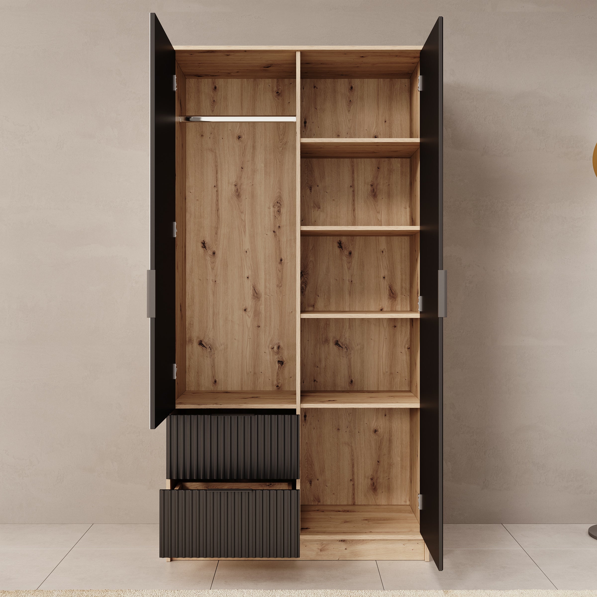 Negroni - Kledingkast 2 deurs - Eiken/Zwart - 102x51x200 cm