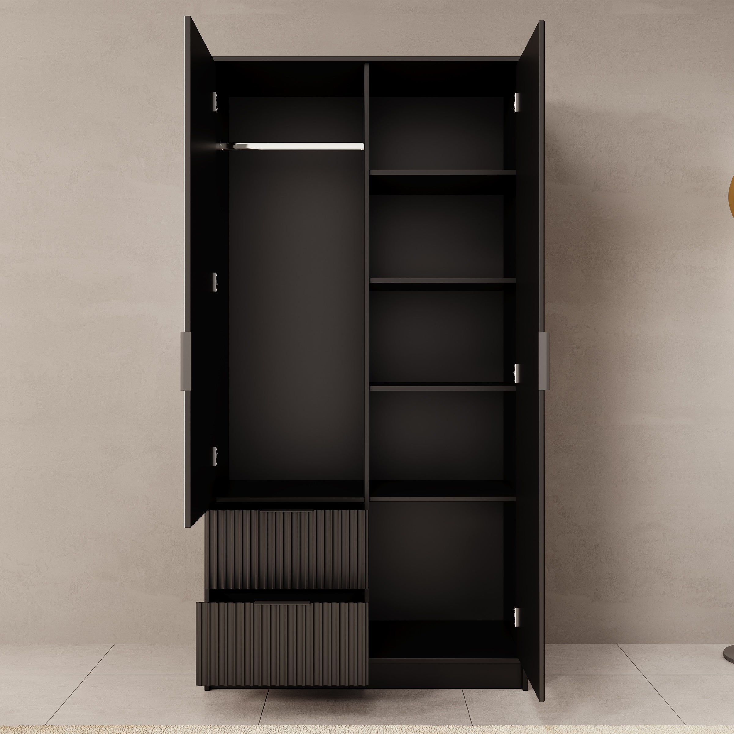 Negroni - Kledingkast 2 deurs - Zwart - 102x51x200 cm