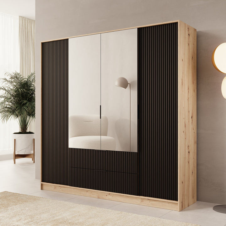 Negroni - Kledingkast 4 deurs - Eiken/Zwart - 200x51x200 cm