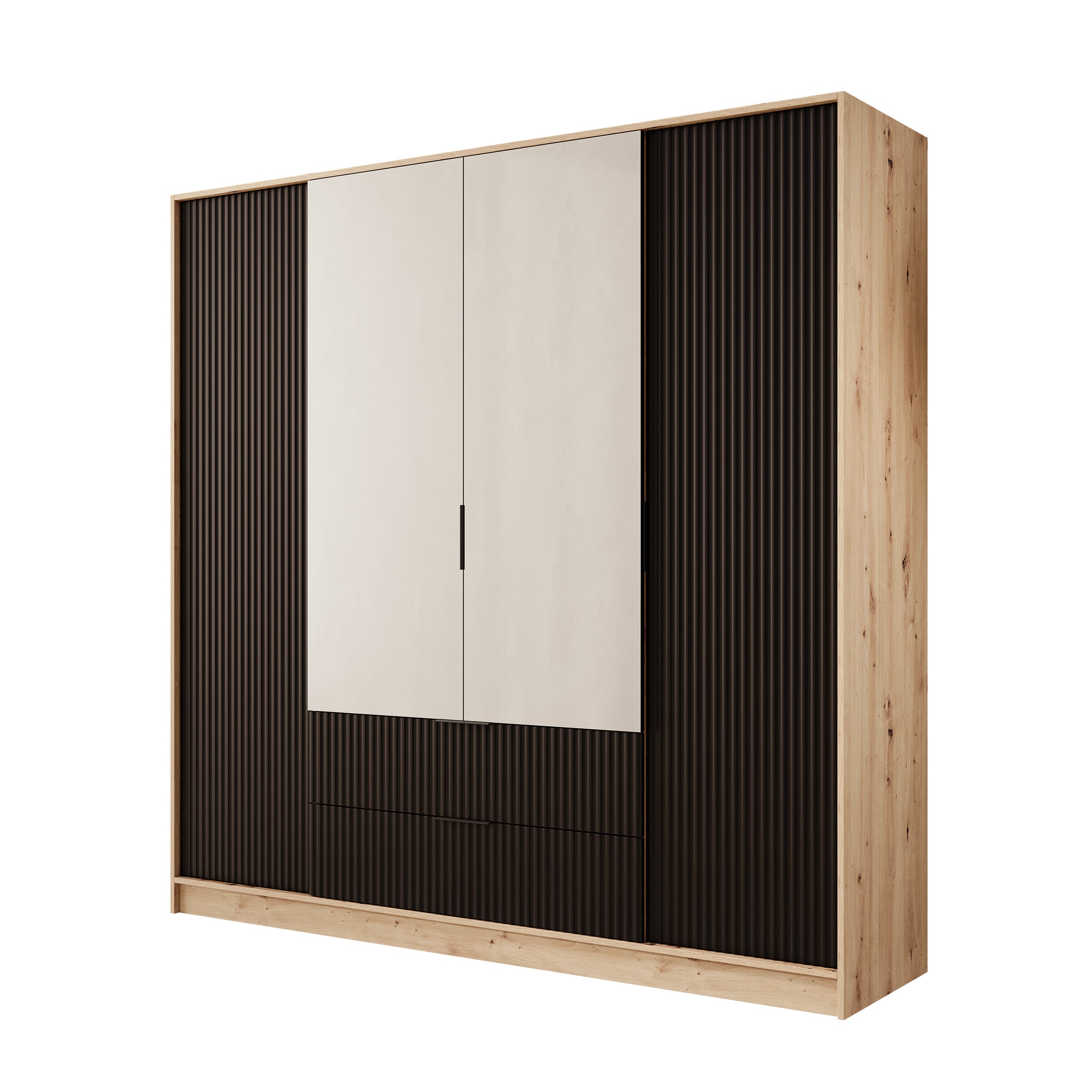 Negroni - Kledingkast 4 deurs - Eiken/Zwart - 200x51x200 cm