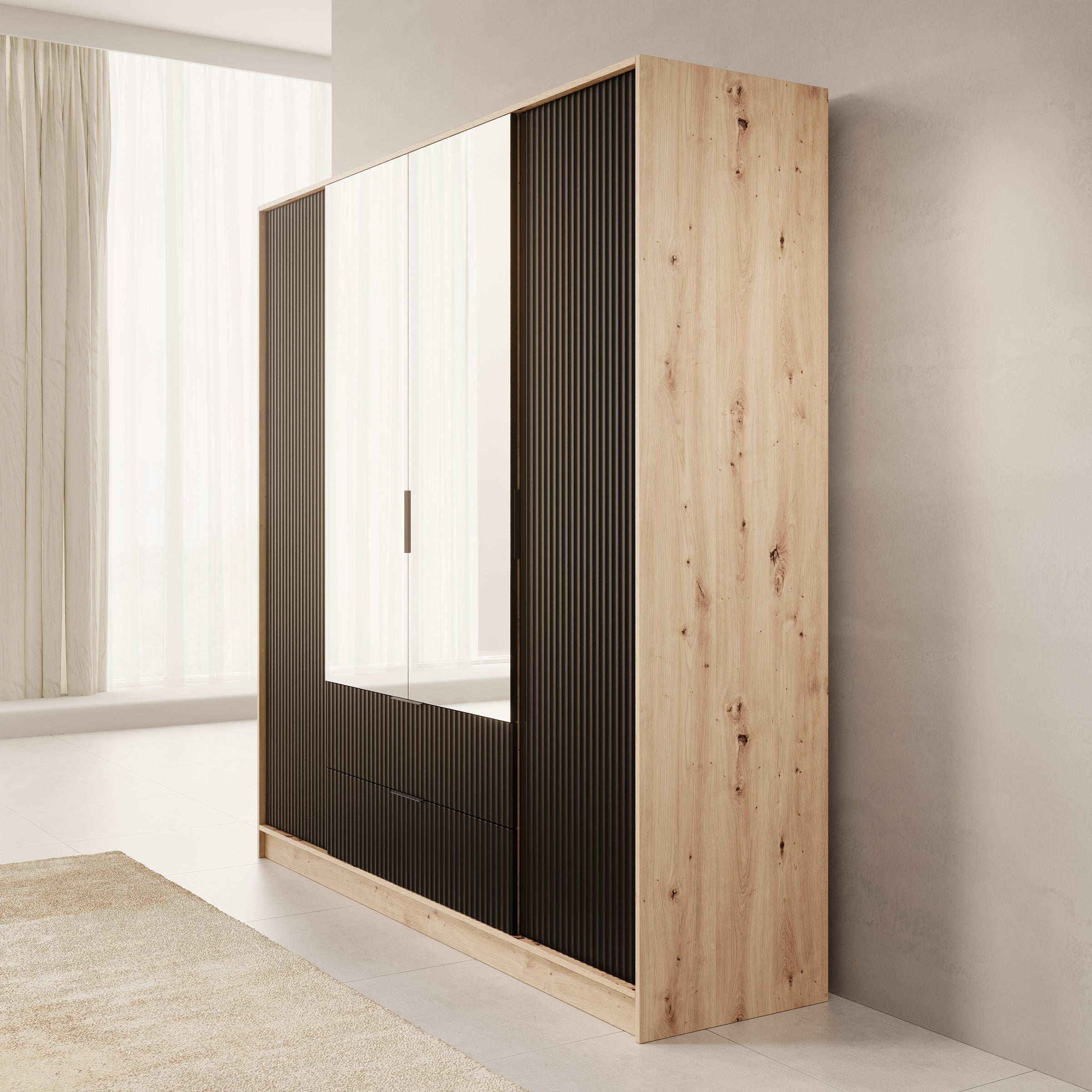 Negroni - Kledingkast 4 deurs - Eiken/Zwart - 200x51x200 cm