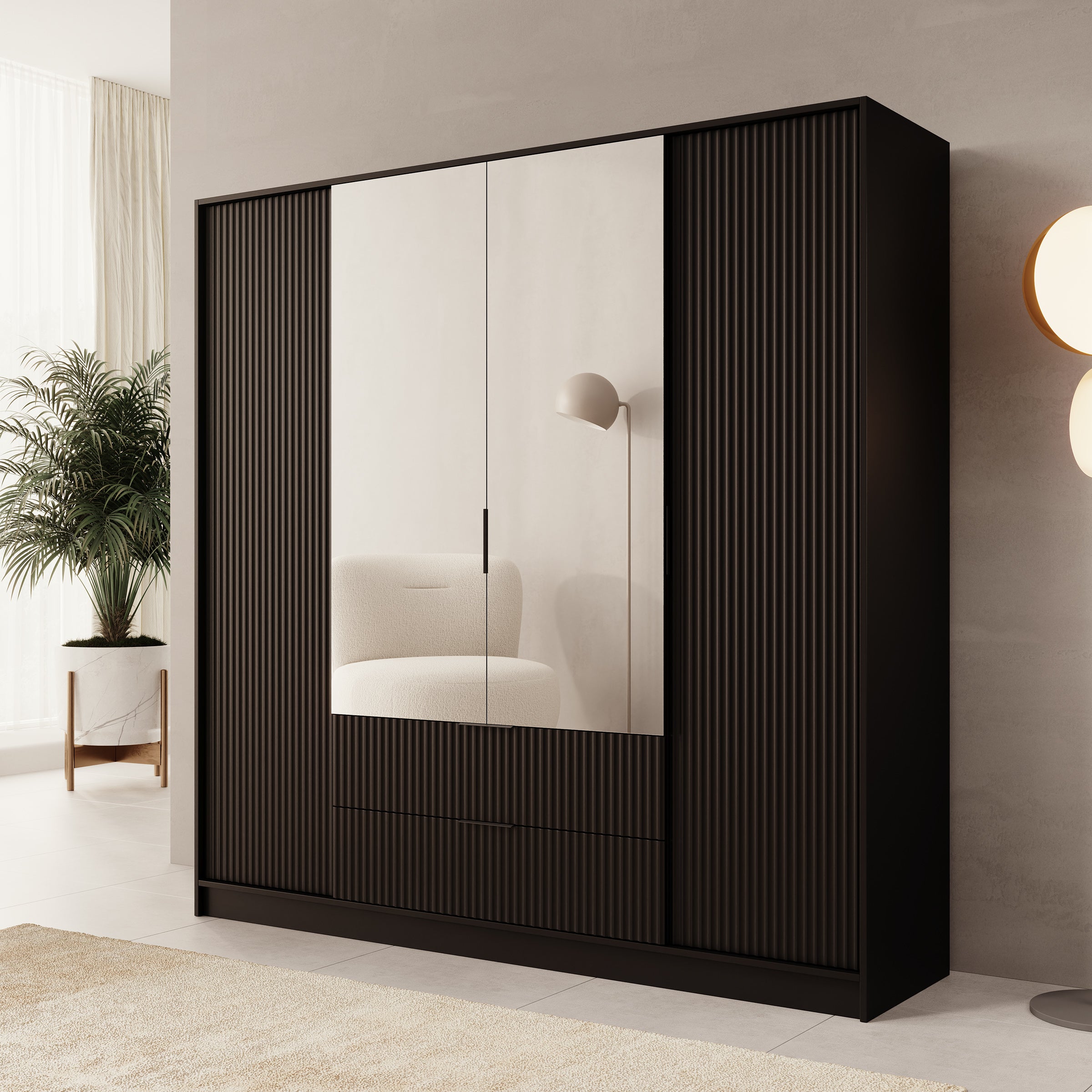 Negroni - Kledingkast 4 deurs - Zwart - 200x51x200 cm