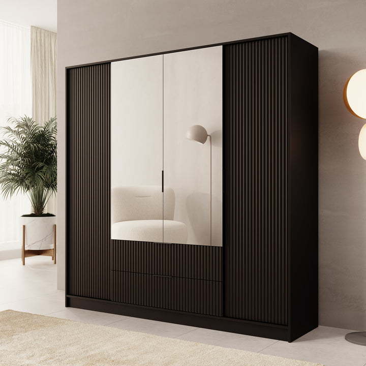 Negroni - Kledingkast 4 deurs - Zwart - 200x51x200 cm